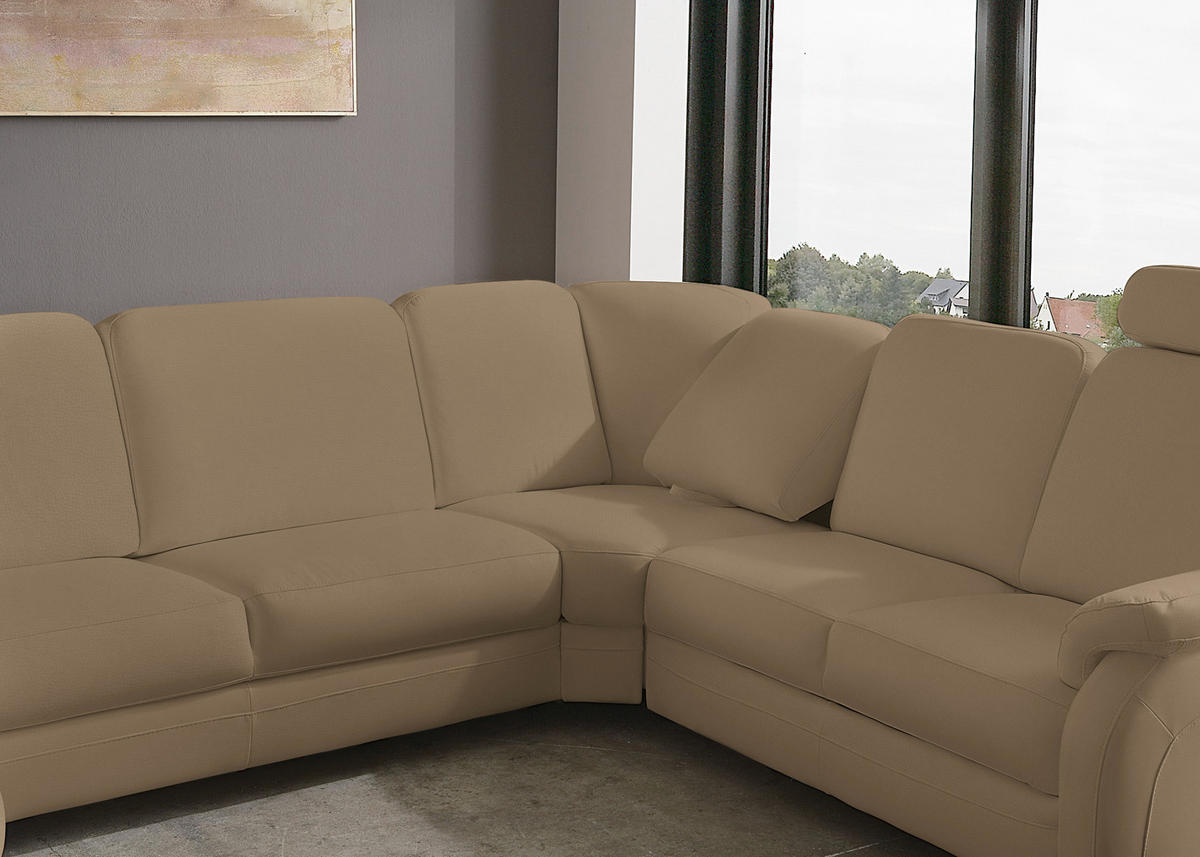 WOHNLANDSCHAFT Echtleder Khaki  - Khaki/Alufarben, Konventionell, Leder/Metall (165/329/239cm) - Beldomo Premium
