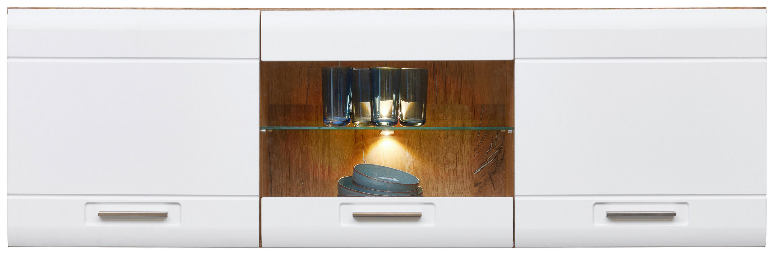 Hängevitrine Auris B: 164,3 cm Eiche Dekor/Weiß