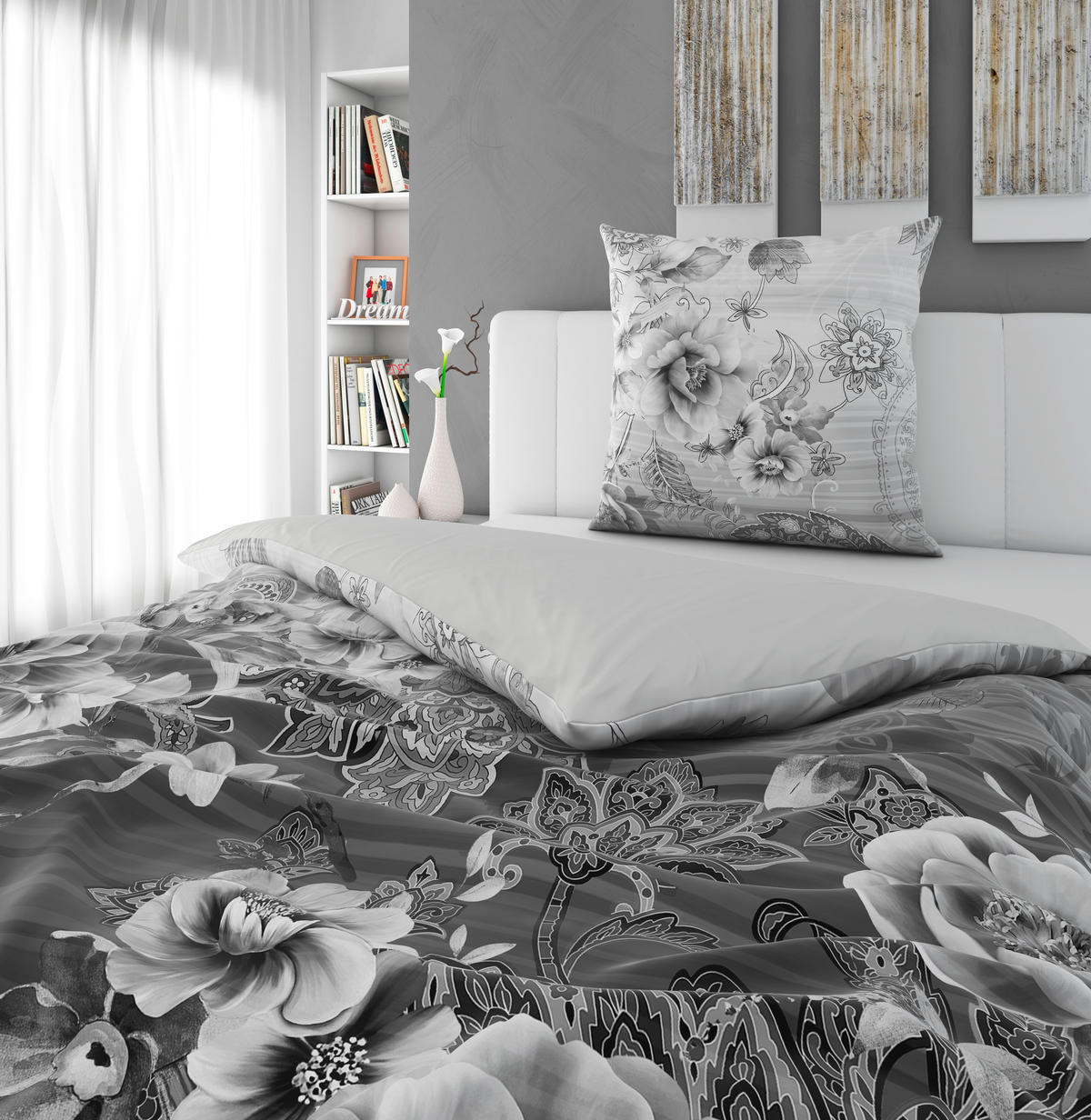 WENDEBETTWÄSCHE Angelo Satin 155/220 cm  - Anthrazit, Design, Textil (155/220cm) - Esposa
