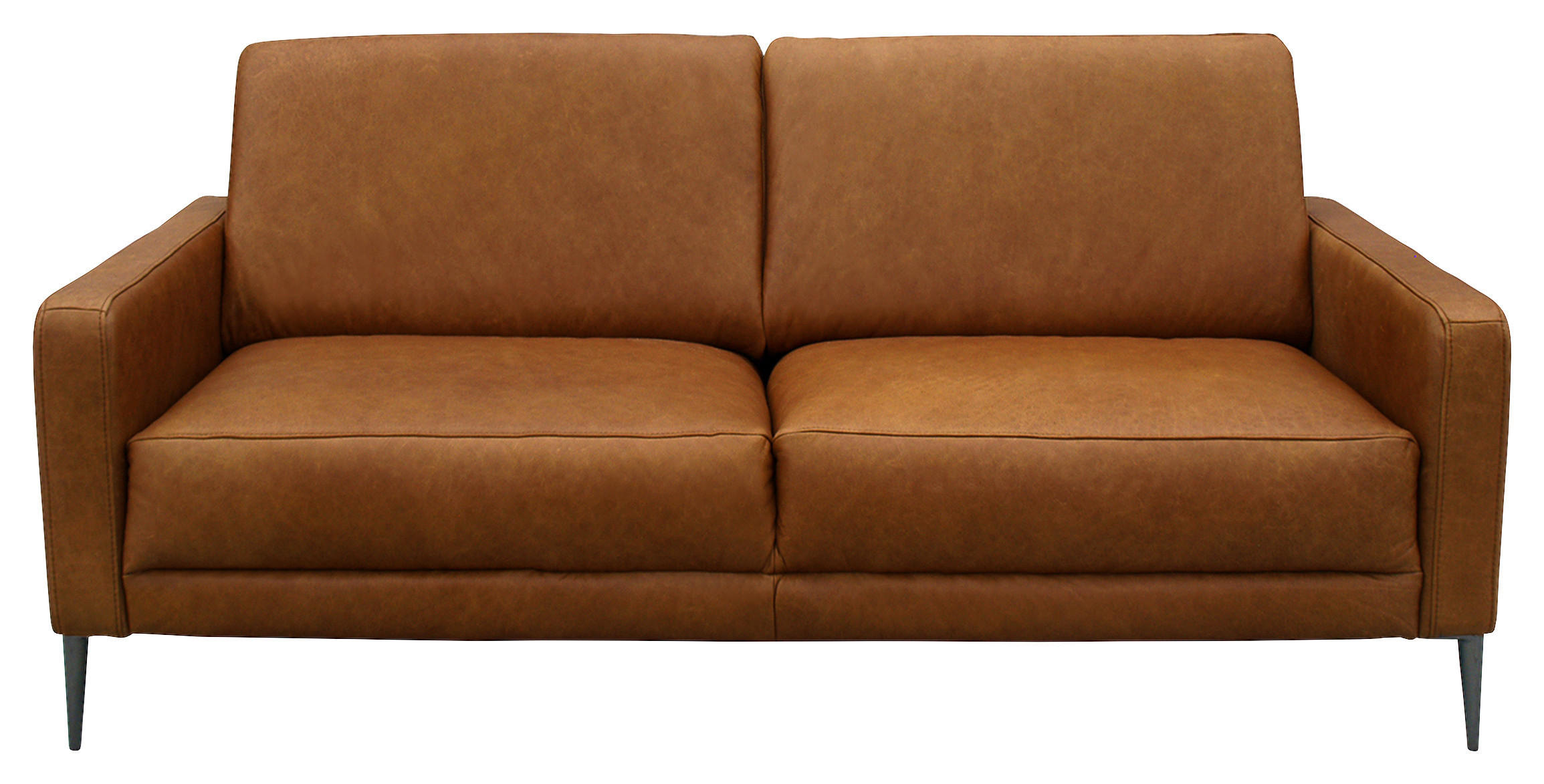 2-SITZER-SOFA in Echtleder Cognac  - Cognac/Schwarzchrom, Design, Leder/Metall (157/85/92cm) - Livetastic
