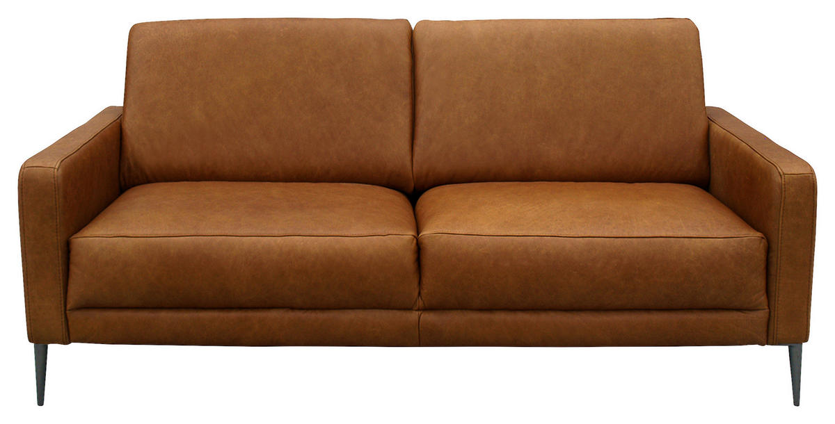2-SITZER-SOFA in Echtleder Cognac  - Cognac/Schwarzchrom, Design, Leder/Metall (157/85/92cm) - Livetastic