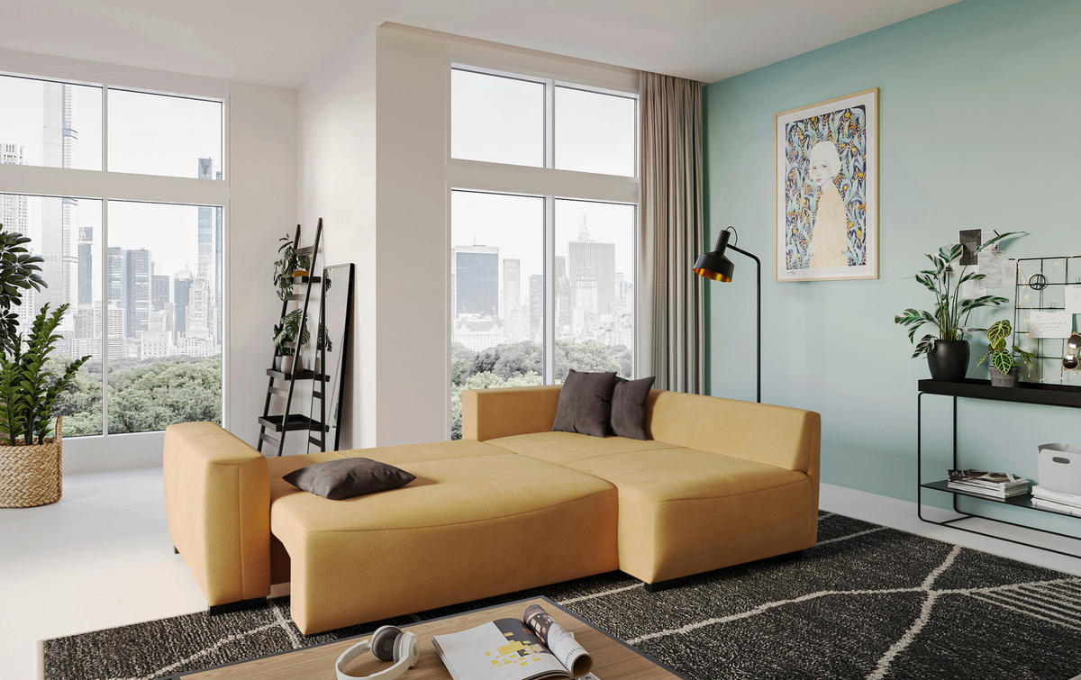 ECKSOFA  in Mikrofaser Senfgelb  252/170 cm  - Senfgelb/Schwarz, Trend, Kunststoff/Textil (252/170cm) - MID.YOU