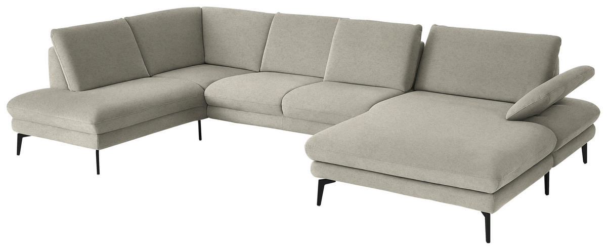 WOHNLANDSCHAFT  in Chenille, Flachgewebe Greige  - Greige/Schwarz, Design, Textil/Metall (208/344/180cm) - Dieter Knoll