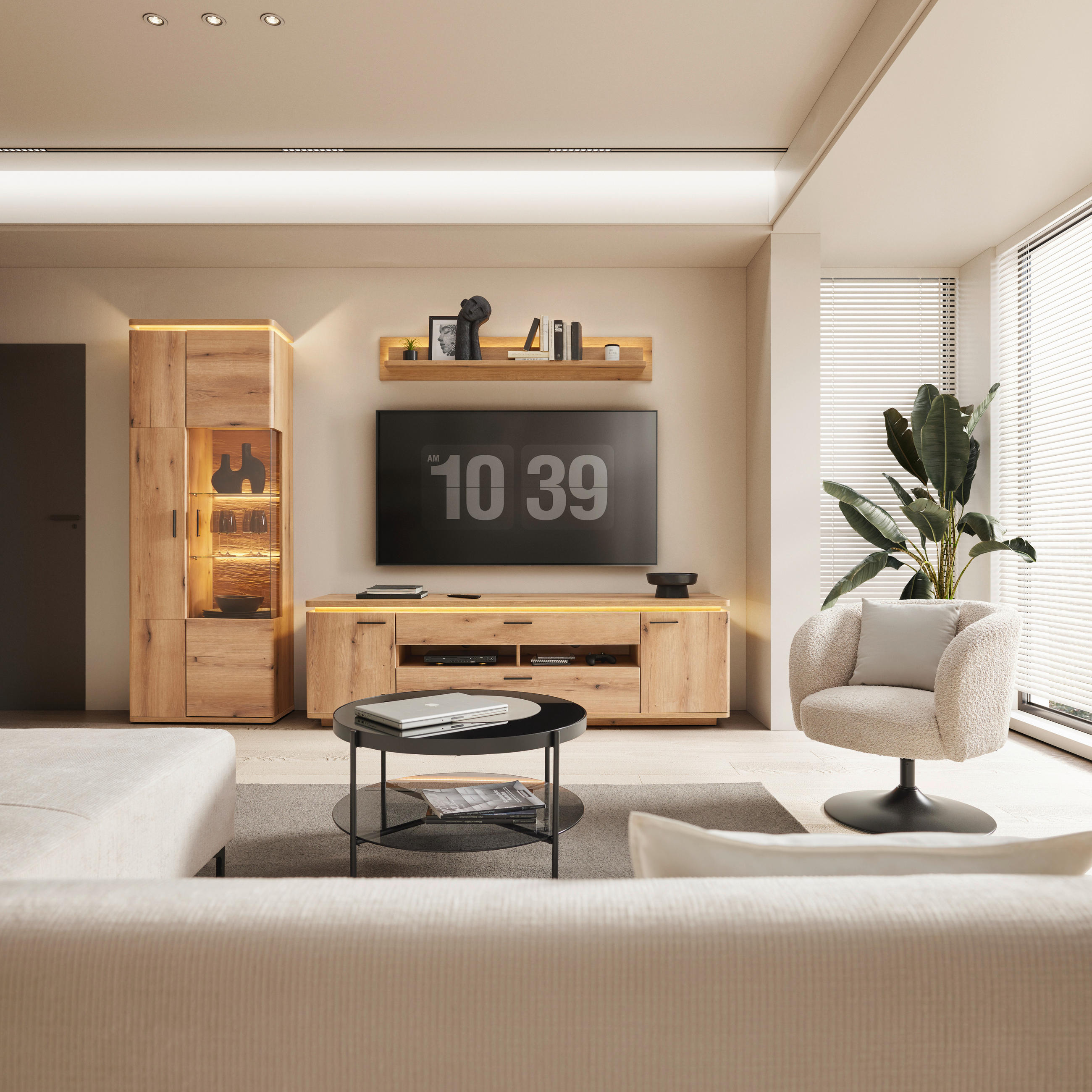 DNEVNI REGAL,  barve hrasta  - barve hrasta/antracit, Moderno, kovina/steklo (295/208/50cm) - Hom`in