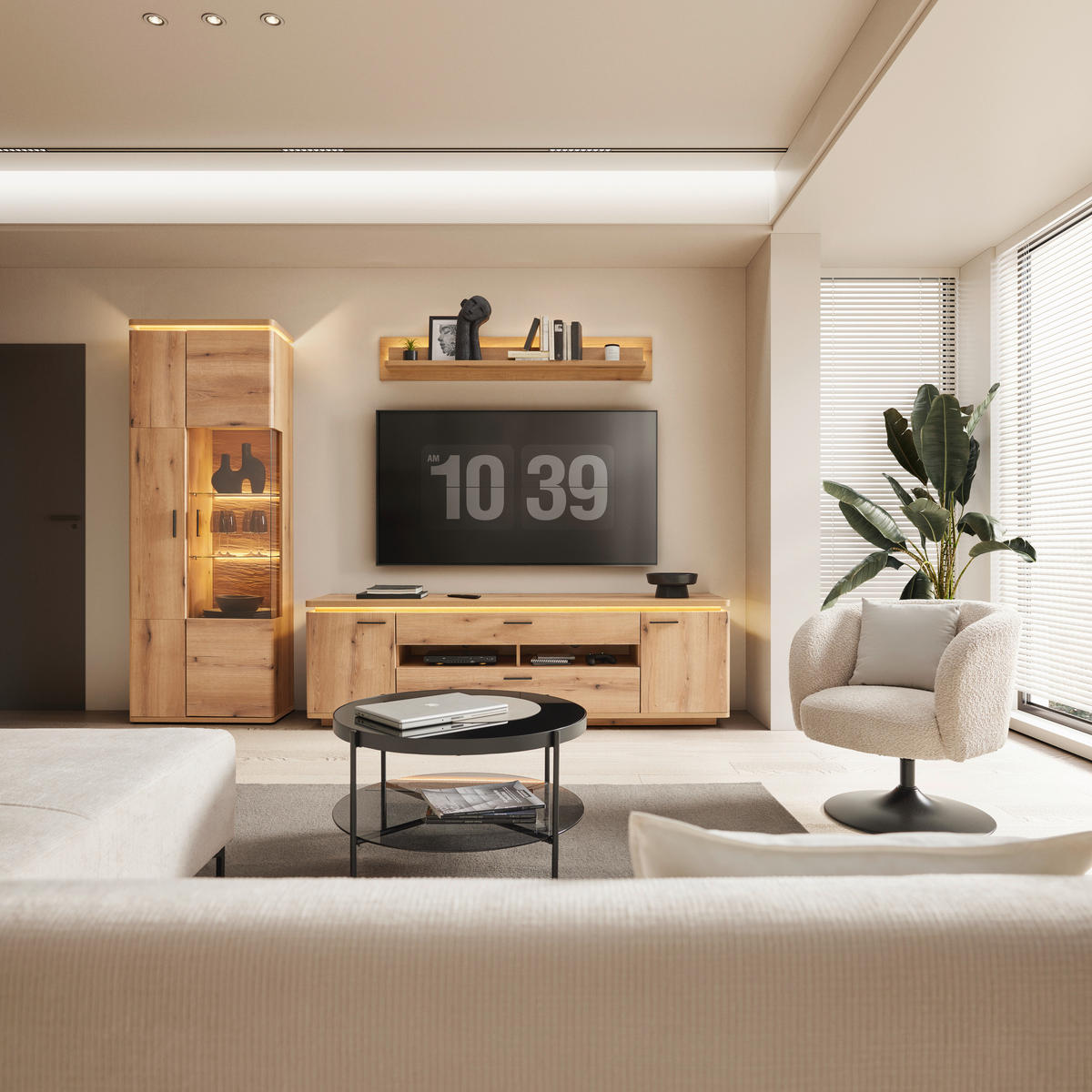 DNEVNI REGAL,  barve hrasta  - barve hrasta/antracit, Moderno, kovina/steklo (295/208/50cm) - Hom`in