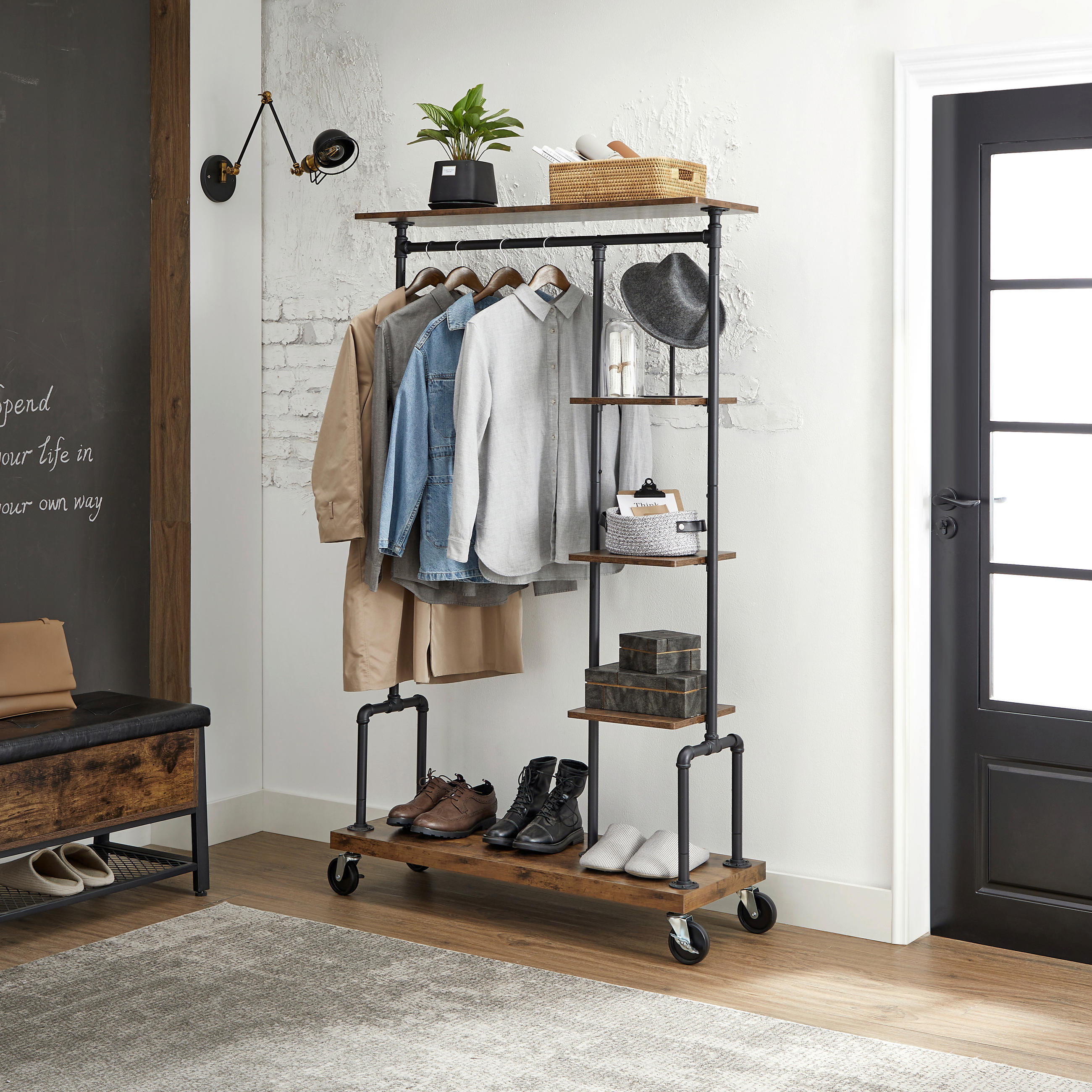 KLEIDERWAGEN in Braun, Schwarz 103.5/174.5/40 cm   - Schwarz/Braun, Trend, Holzwerkstoff/Metall (103.5/174.5/40cm) - MID.YOU