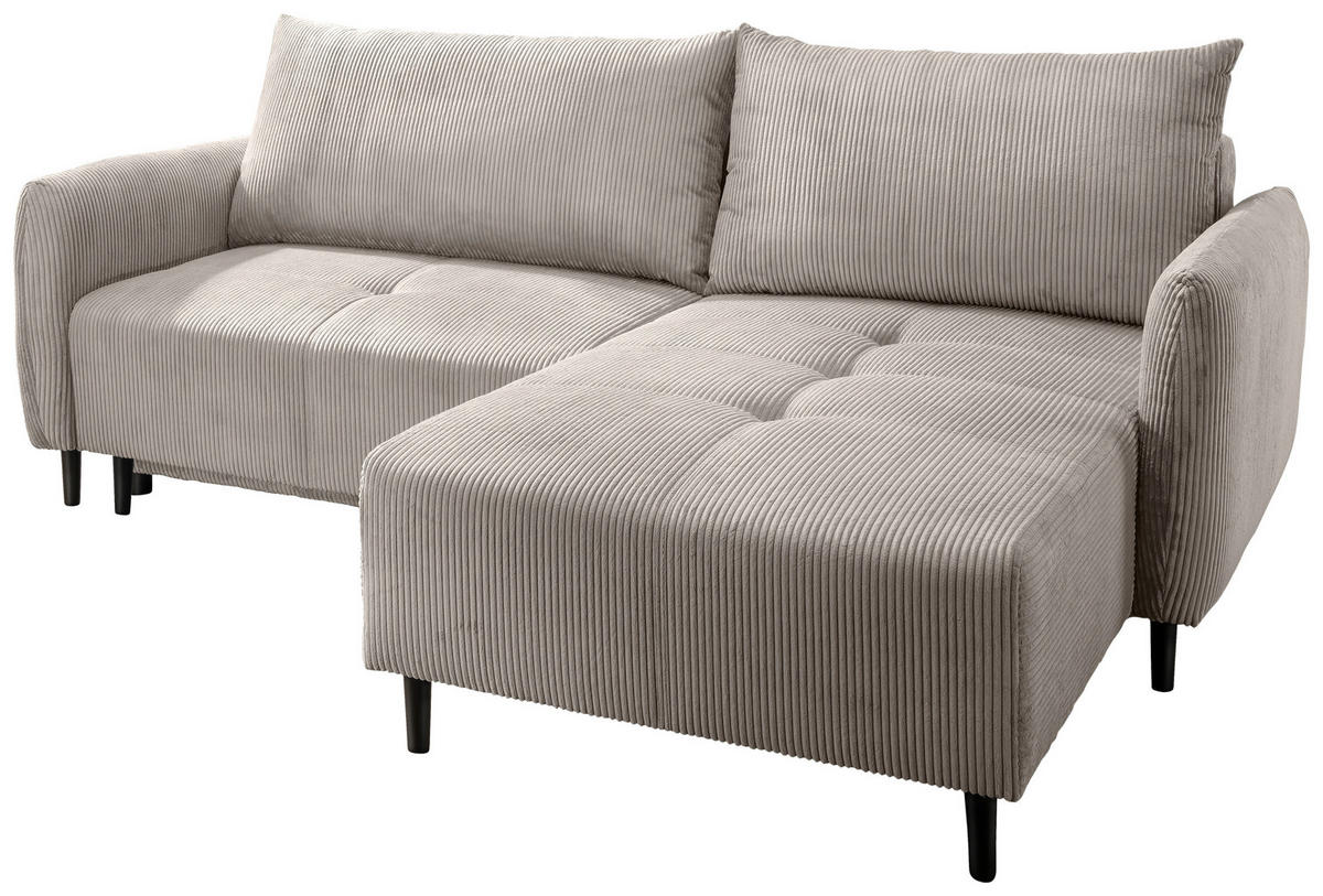 ECKSCHLAFSOFA in Cord Beige  - Beige/Schwarz, Basics, Holz/Textil (238/174cm) - Livetastic