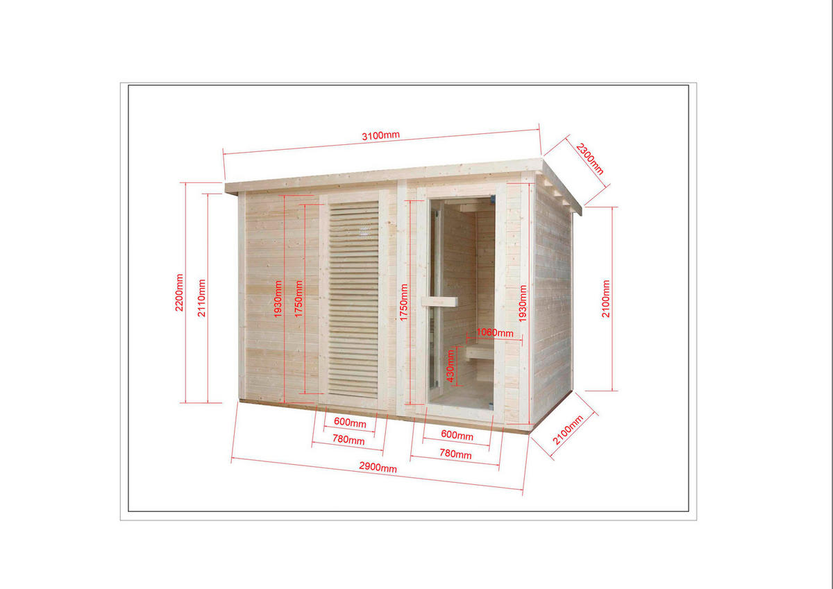 SAUNA für 4-5 Personen Vaasa  - Naturfarben, KONVENTIONELL, Holz (310/230/219,5cm) - Sanotechnik