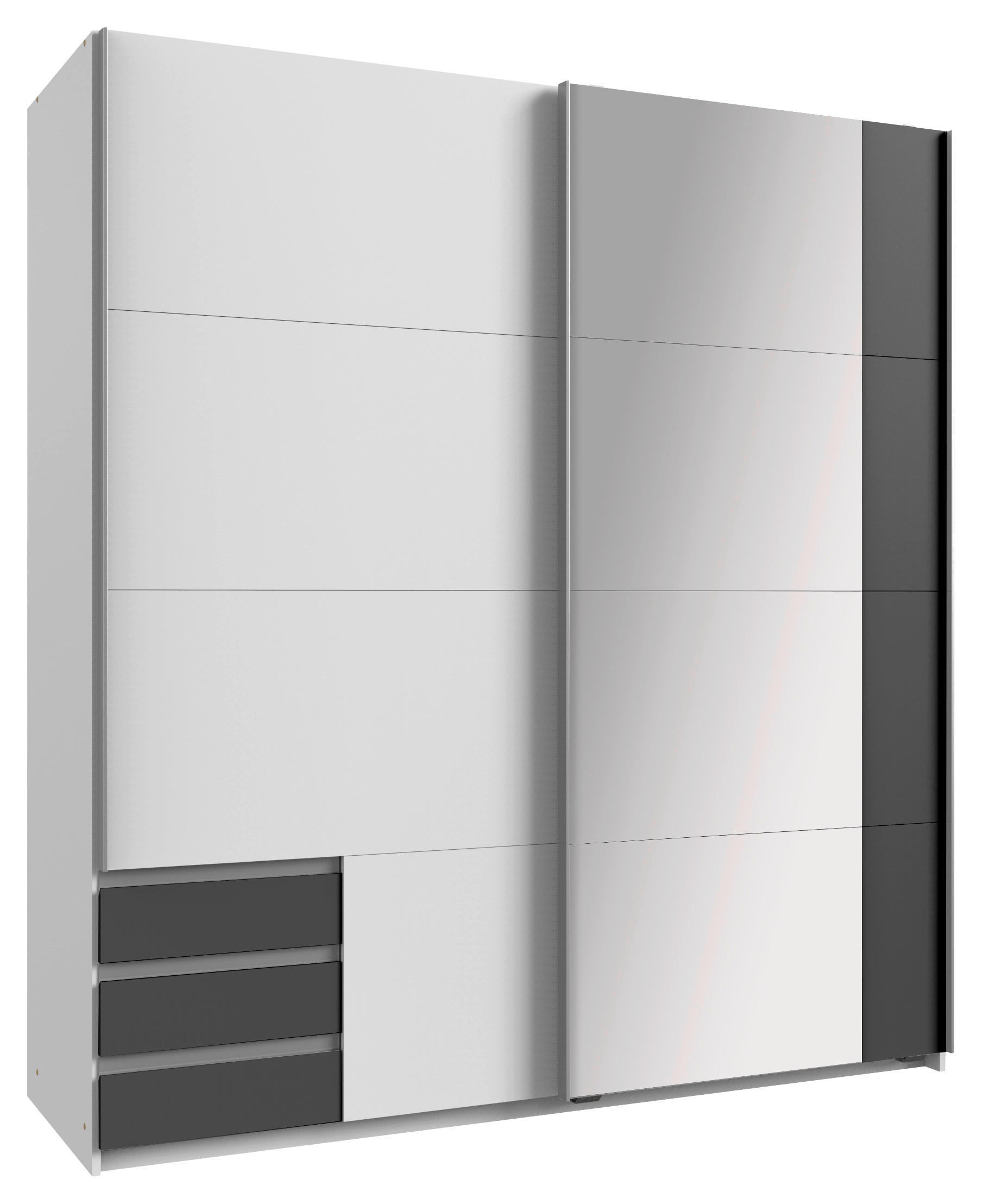 SCHWEBETÜRENSCHRANK  in Graphitfarben, Weiß  - Alufarben/Graphitfarben, Design, Glas/Holzwerkstoff (179/198/64cm) - Carryhome