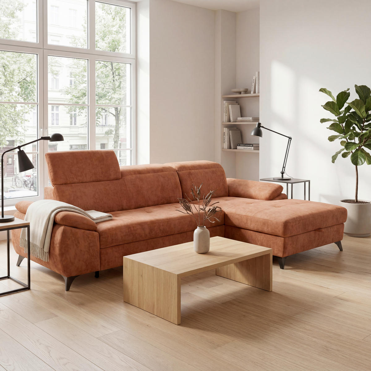 ECKSOFA  Struktur Rostfarben  - Rostfarben/Schwarz, Basics, Holz/Holzwerkstoff (281/166cm) - MID.YOU