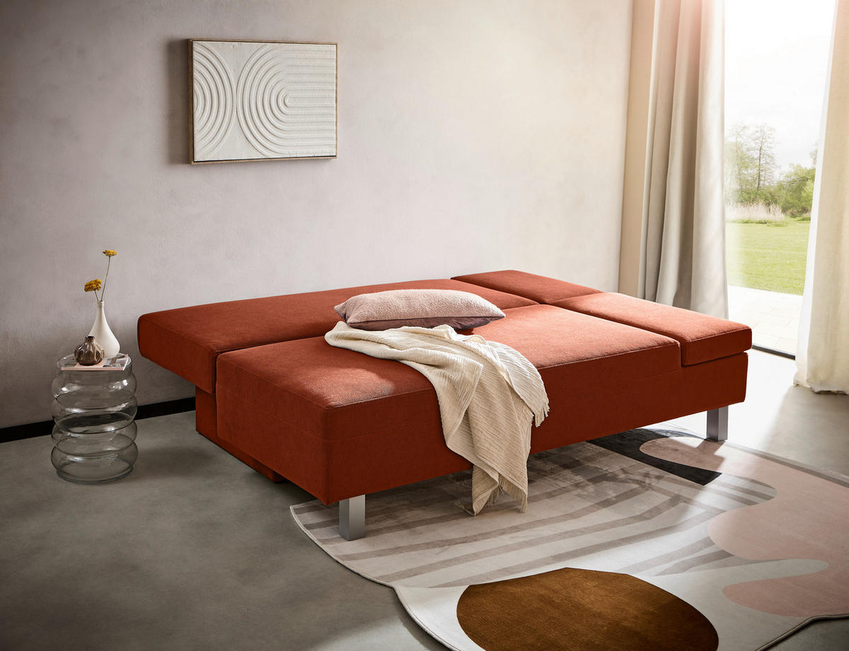 SCHLAFSOFA in Flachgewebe Kupferfarben  - Chromfarben/Kupferfarben, Design, Holz/Textil (205/77-93/99cm) - Novel