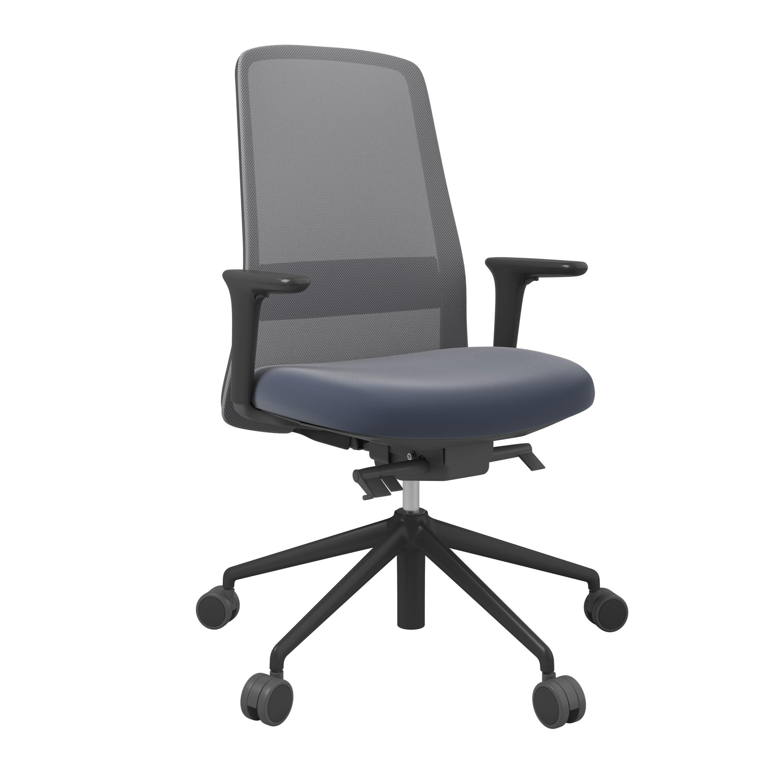 DREHSTUHL Lederlook Grau, Schwarz, Dunkelblau  - Schwarz/Dunkelblau, MODERN, Kunststoff/Textil (70/103-115/70cm)