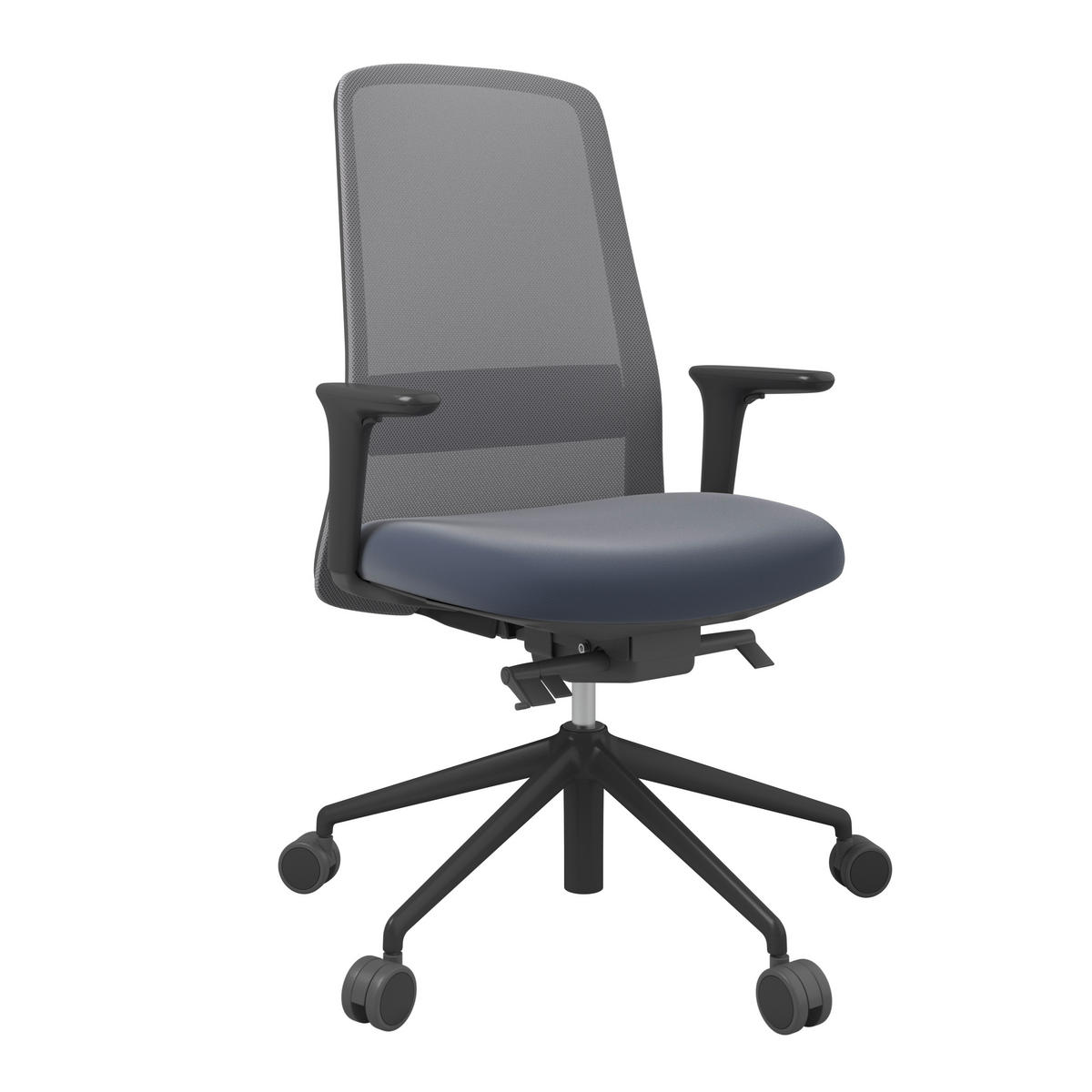 DREHSTUHL Lederlook Grau, Schwarz, Dunkelblau  - Schwarz/Dunkelblau, MODERN, Kunststoff/Textil (70/103-115/70cm)