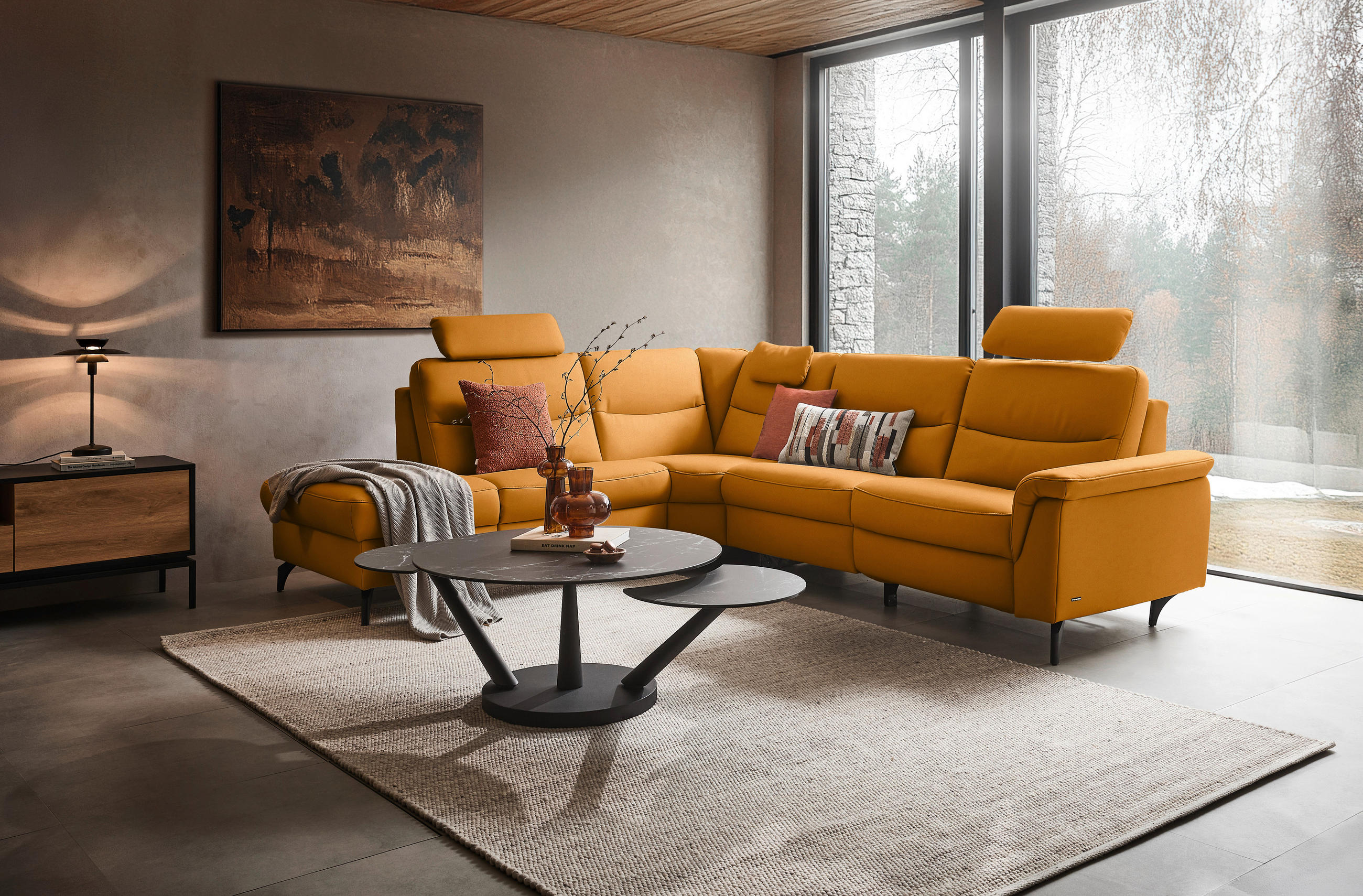 ECKSOFA in Echtleder Currygelb  249/280 cm  - Currygelb/Anthrazit, Design, Leder/Metall (249/280cm) - Himolla Komfortklass