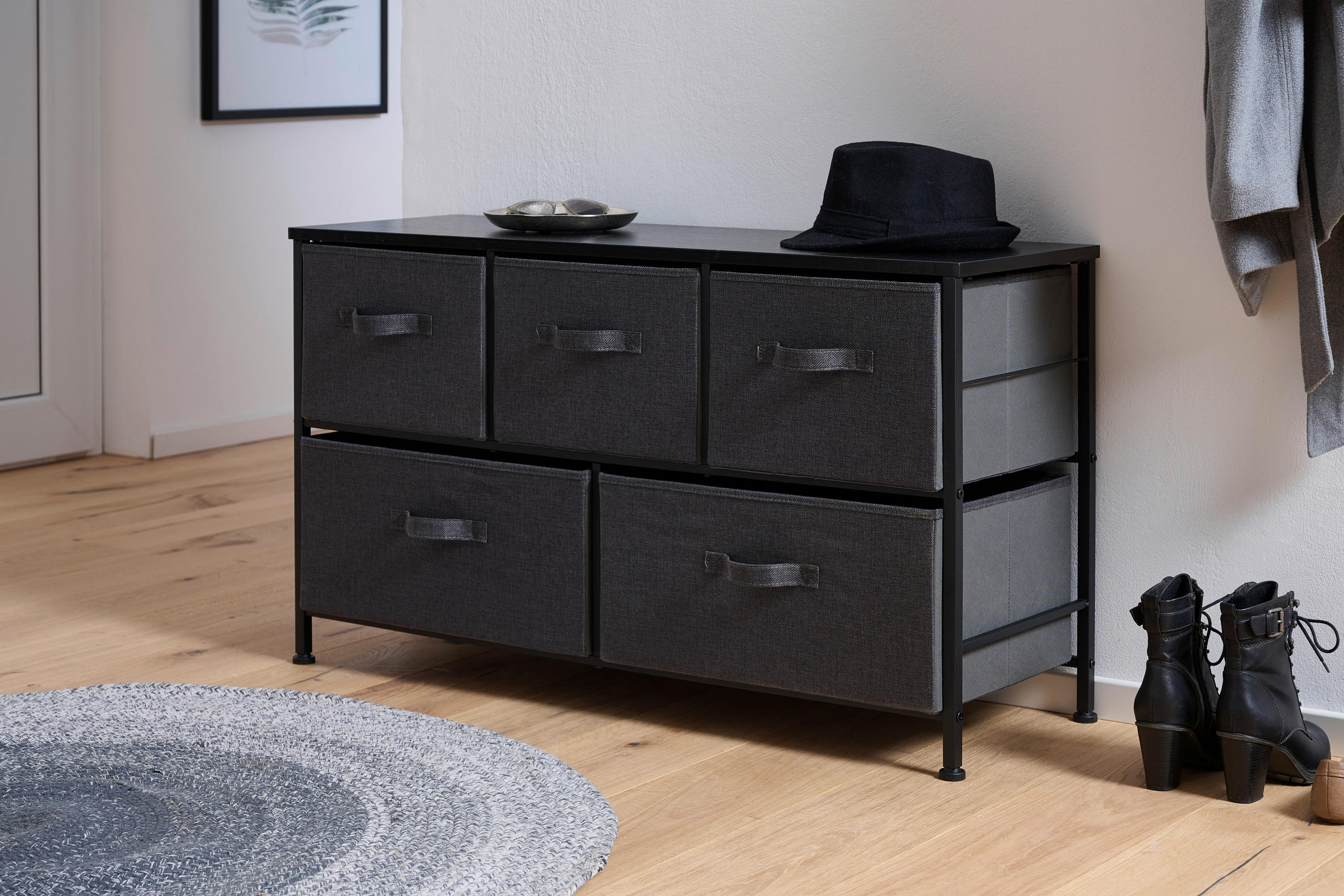 KOMMODE in 99/55/30 cm - Dunkelgrau/Schwarz, MODERN, Holzwerkstoff/Textil (99/55/30cm) - PBJ
