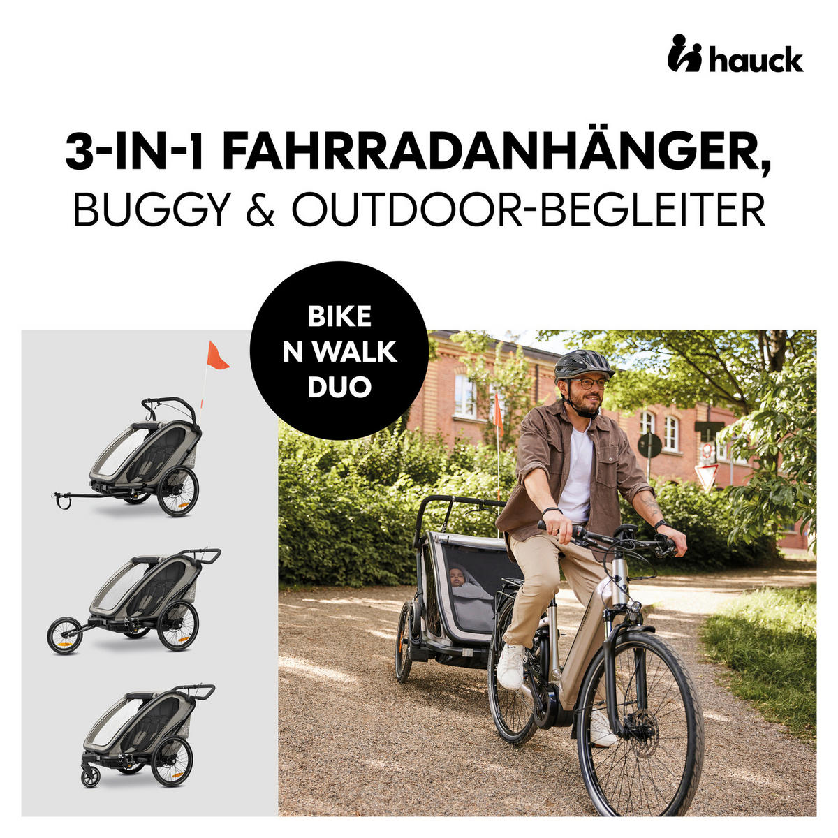 FAHRRADANHÄNGER   Bike N Walk Duo  - Hellgrau, Basics, Kunststoff/Textil (81/107/134cm) - Hauck