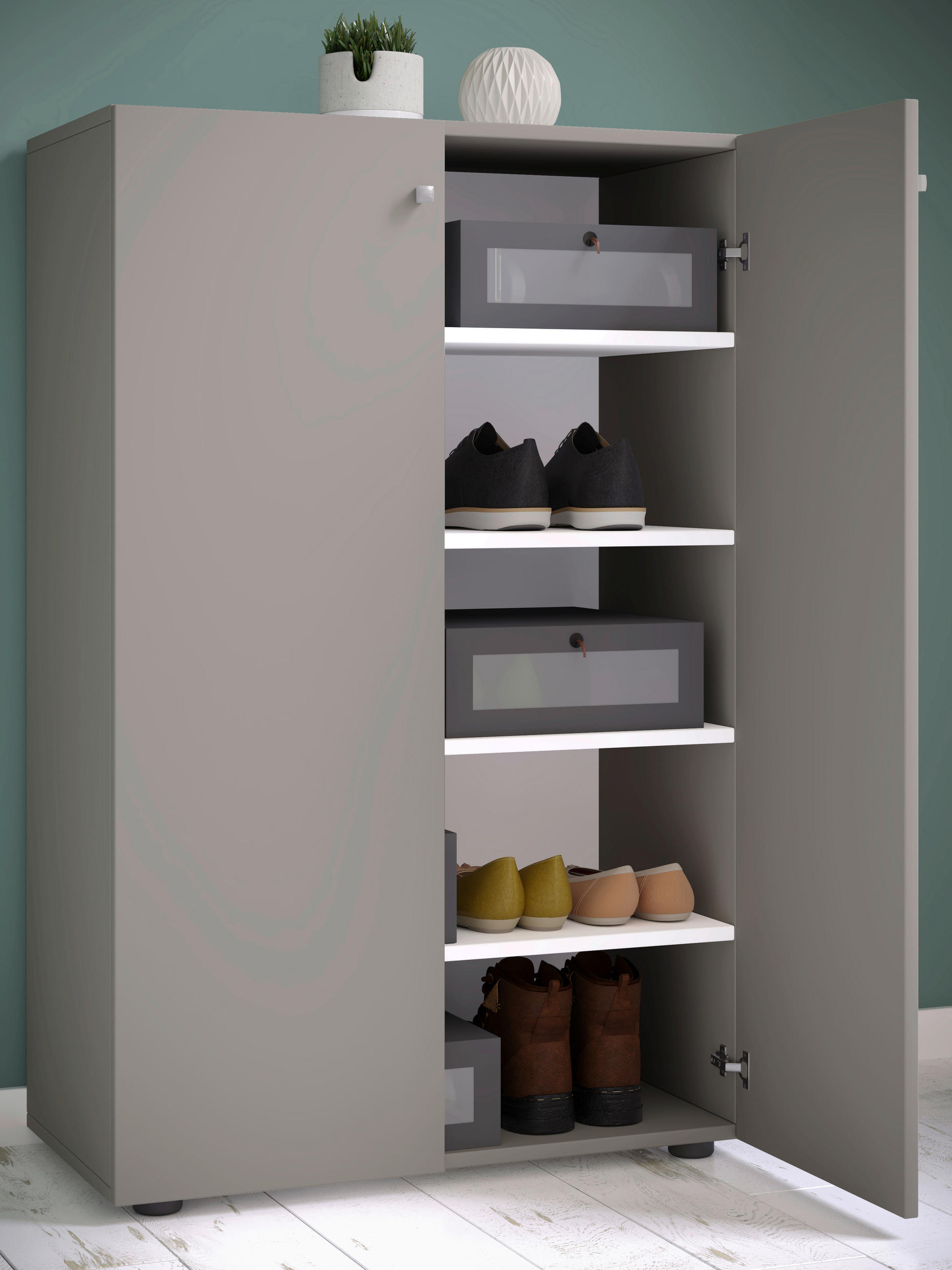 SCHUHSCHRANK Grau  - Schwarz/Grau, KONVENTIONELL, Holzwerkstoff/Kunststoff (70/110/39cm) - MID.YOU