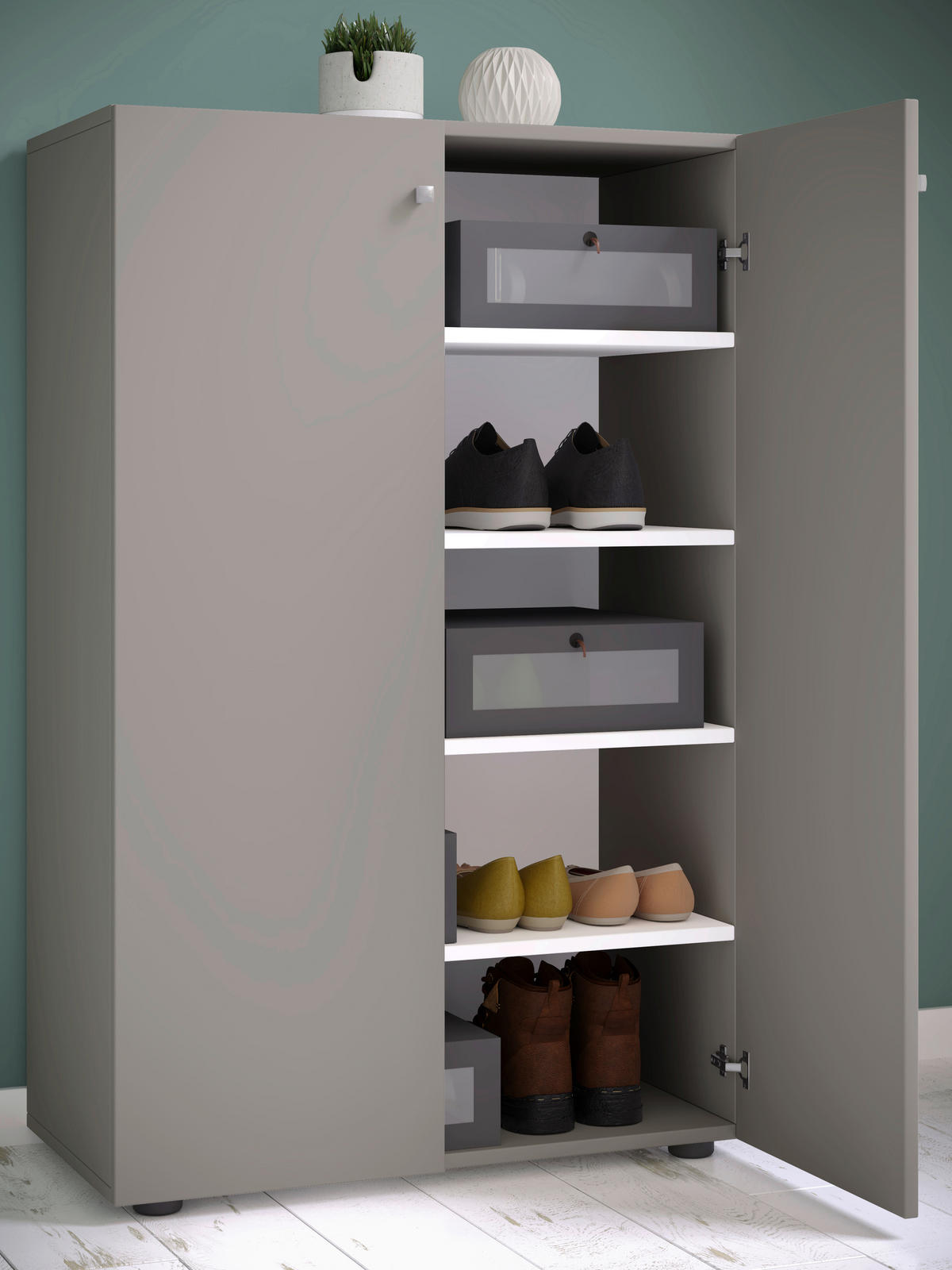 SCHUHSCHRANK Grau  - Schwarz/Grau, KONVENTIONELL, Holzwerkstoff/Kunststoff (70/110/39cm) - MID.YOU