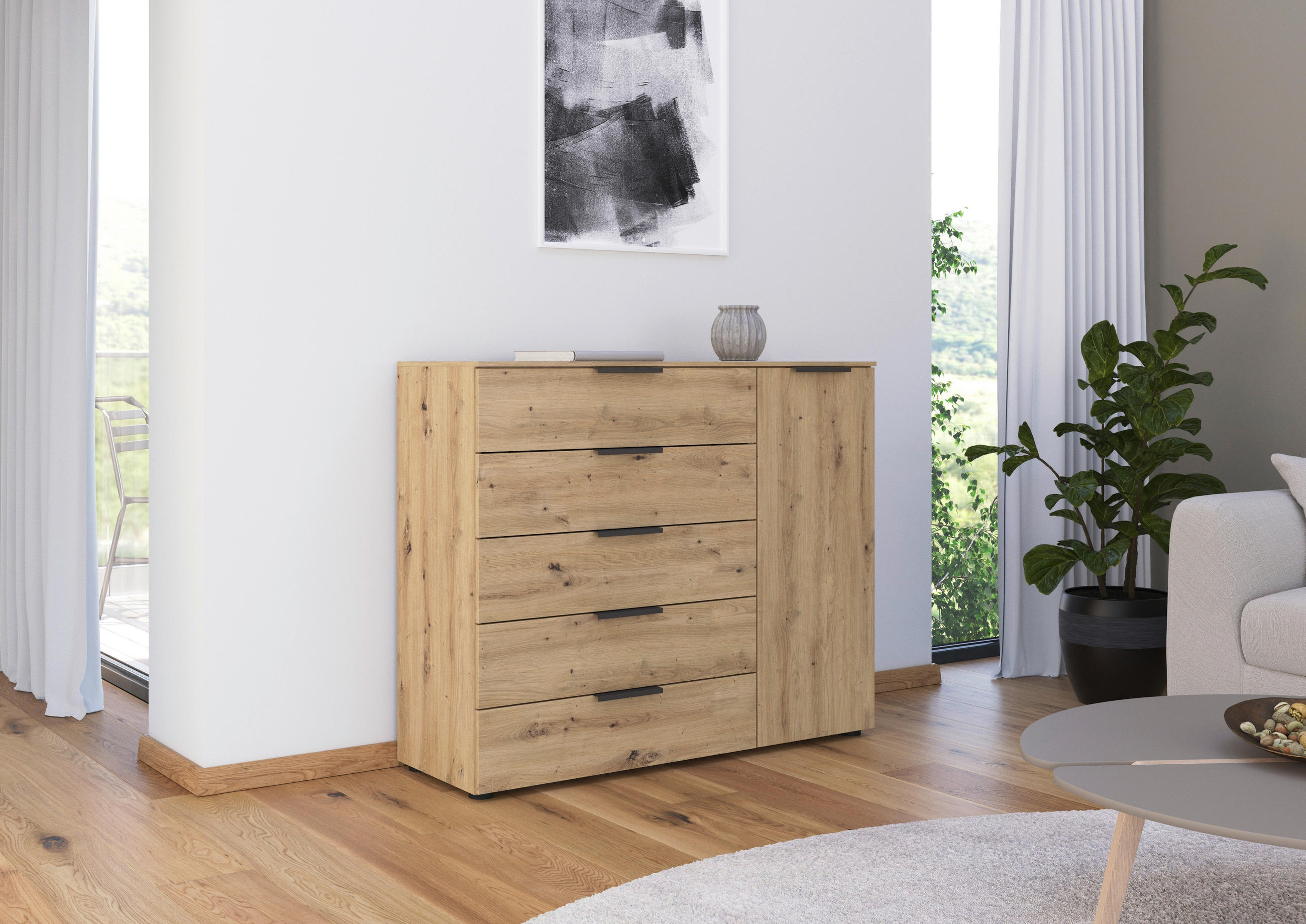 KOMMODE 120/100/42 cm  in Graphitfarben, Eiche Artisan  - Graphitfarben/Eiche Artisan, MODERN, Holzwerkstoff/Kunststoff (120/100/42cm) - Rauch Möbel
