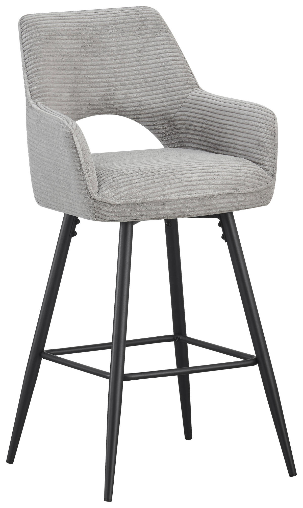 BARHOCKER Cord Schwarz, Hellgrau Eisen Stoffauswahl, inklusive Armlehnen  - Hellgrau/Schwarz, Design, Textil/Metall (56/110/58cm) - Hom`in