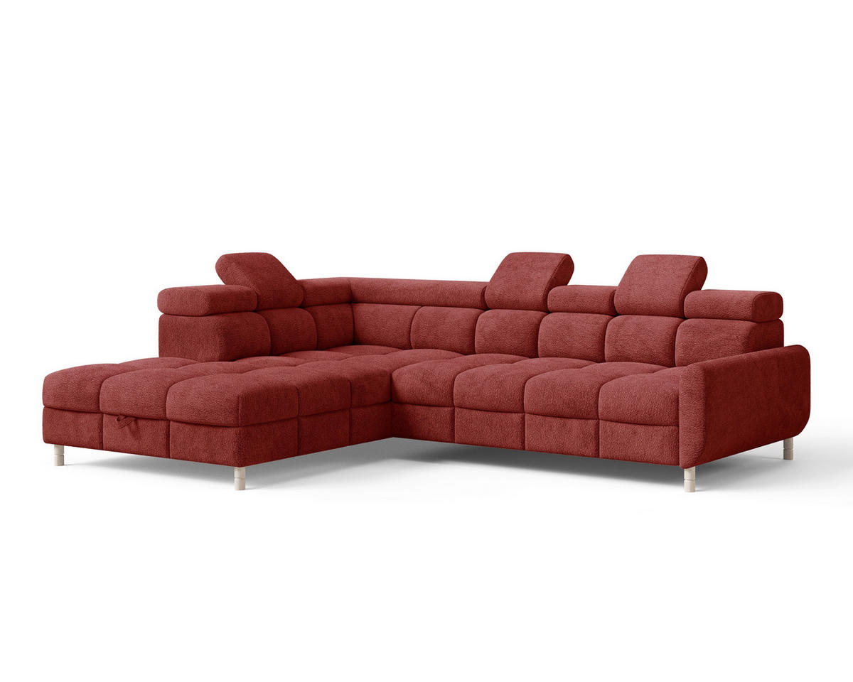 ECKSOFA BUN in Bouclé Rot  - Elfenbein/Rot, Design, Holz/Textil (209/276cm) - MID.YOU