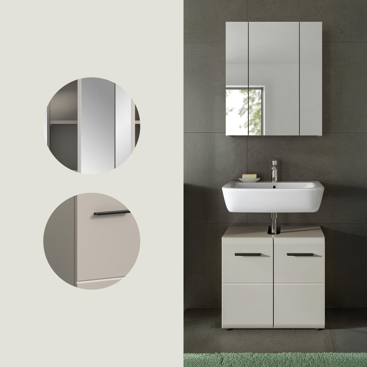 BADEZIMMER 2-teilig  in 60 cm  - Kaschmir/Schwarz, Trend, Glas/Holzwerkstoff (60cm) - MID.YOU