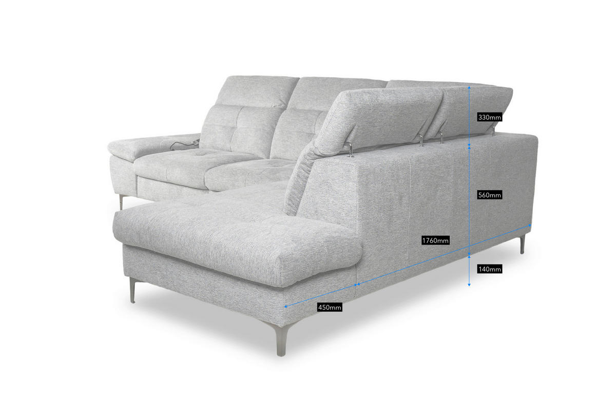 ECKSOFA Greige Webstoff  - Greige/Schwarz, KONVENTIONELL, Textil/Metall (288/225cm) - Carryhome