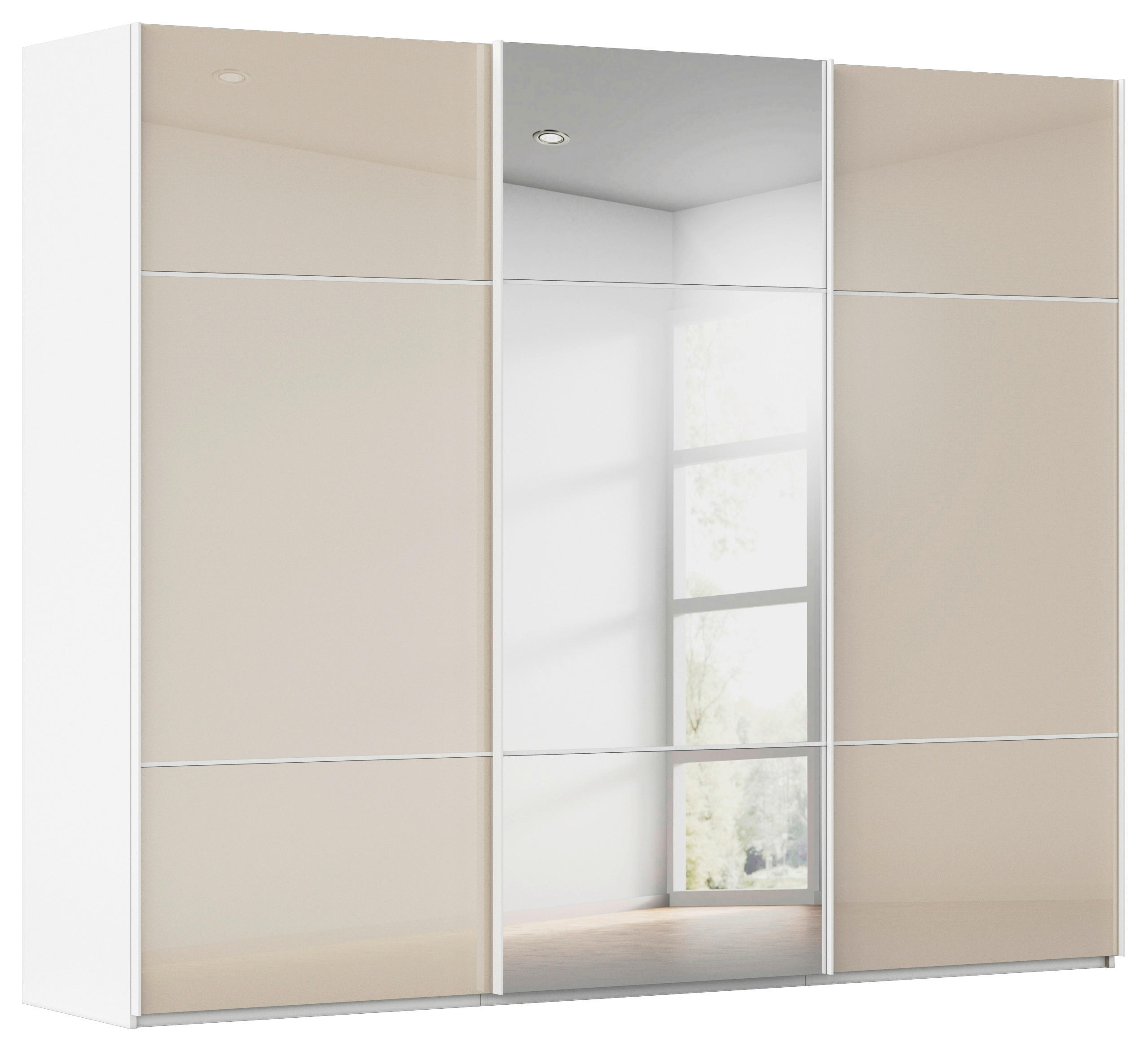 SCHWEBETÜRENSCHRANK 271/223/68 cm 3-türig Grau, Weiß  - Weiß/Grau, KONVENTIONELL, Glas/Holzwerkstoff (271/223/68cm) - Novel