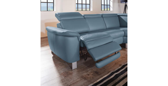 ECKSOFA in Echtleder Blau  - Blau/Alufarben, Design, Leder/Metall (271/242cm) - Cantus