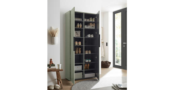 SCHUHSCHRANK  in 90/195/38 cm  - Salbeigrün/Schwarz, Design, Holzwerkstoff/Kunststoff (90/195/38cm) - Voleo
