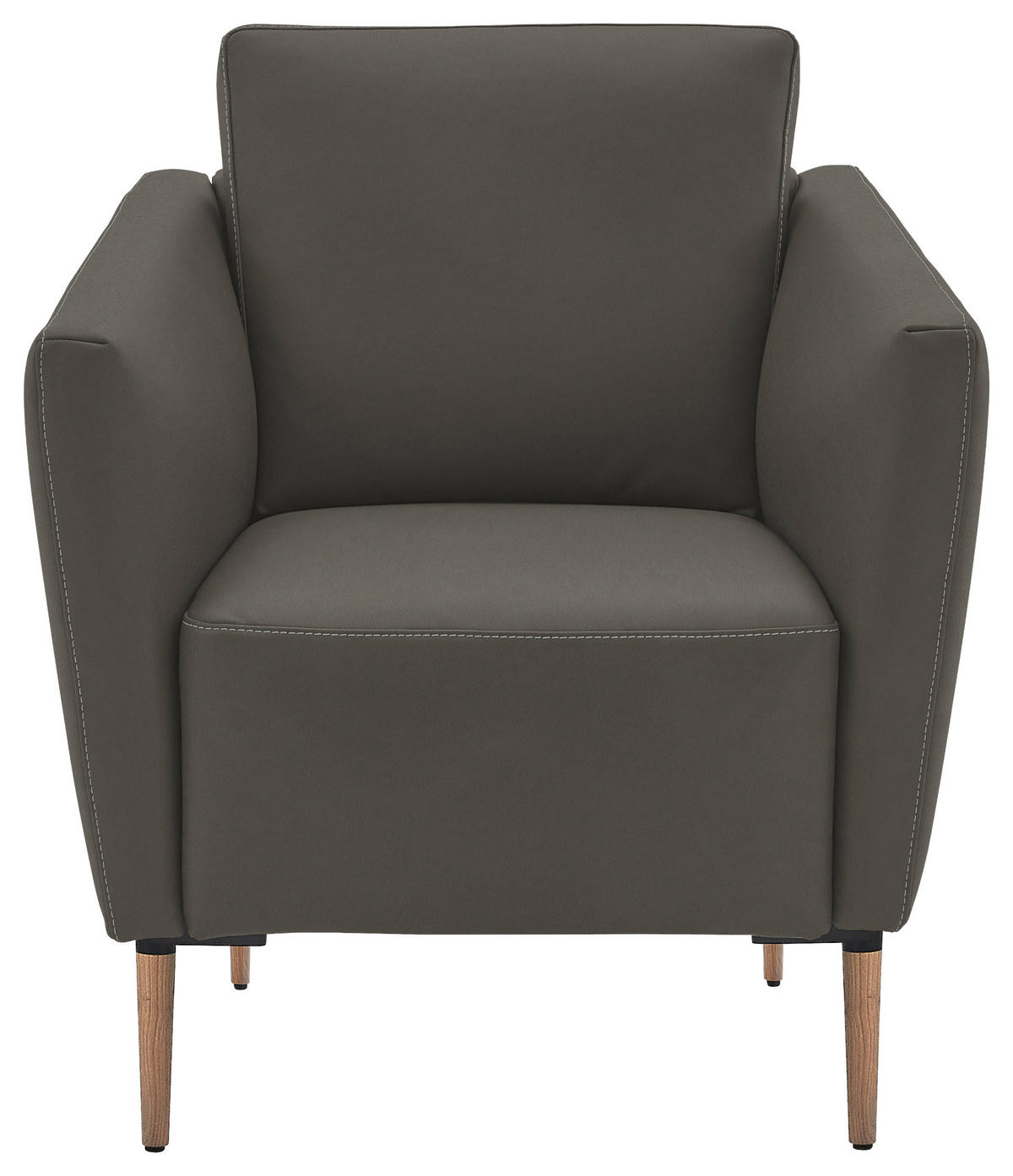 SESSEL in Echtleder Dunkelgrau  - Eichefarben/Dunkelgrau, Natur, Leder/Holz (75/84/76cm) - Valnatura