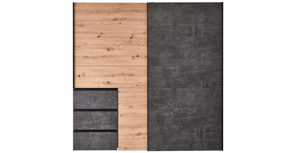 SCHWEBETÜRENSCHRANK in Dunkelgrau, Eiche Artisan - Dunkelgrau/Schwarz, KONVENTIONELL, Holzwerkstoff/Kunststoff (170/200/61cm) - Carryhome