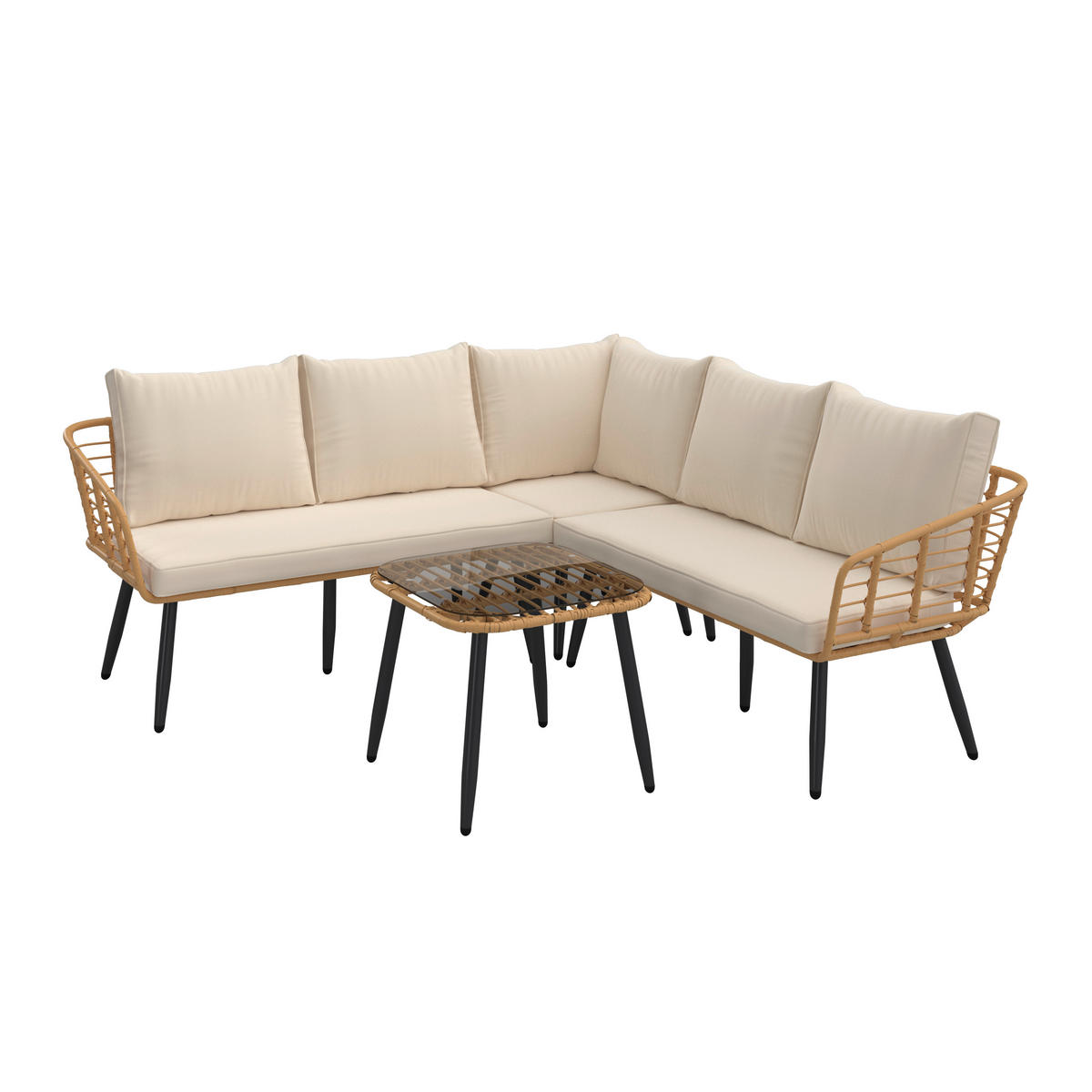 LOUNGEGARNITUR 4-teilig   187/67/187 cm Eisen  - Beige/Naturfarben, MODERN, Glas/Kunststoff (187/67/187cm) - Ambia Garden