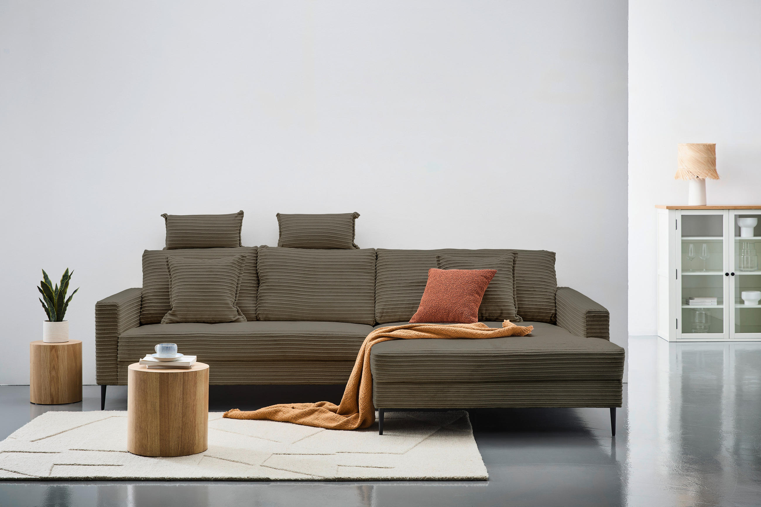 ECKSOFA Braun Cord  - Schwarz/Braun, KONVENTIONELL, Textil/Metall (276/173cm) - Carryhome