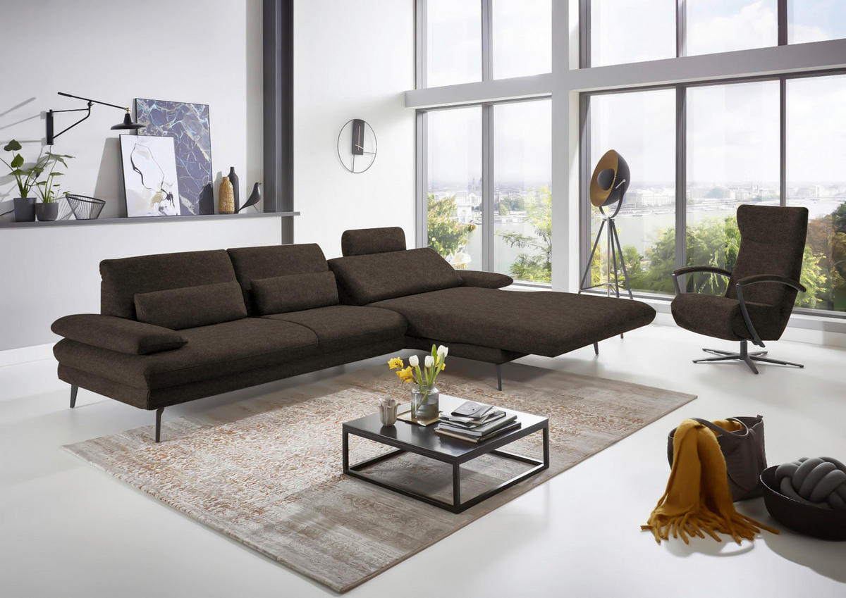 ECKSOFA in Velours Dunkelbraun  - Dunkelbraun/Schwarz, Design, Textil/Metall (310/180cm) - Dieter Knoll