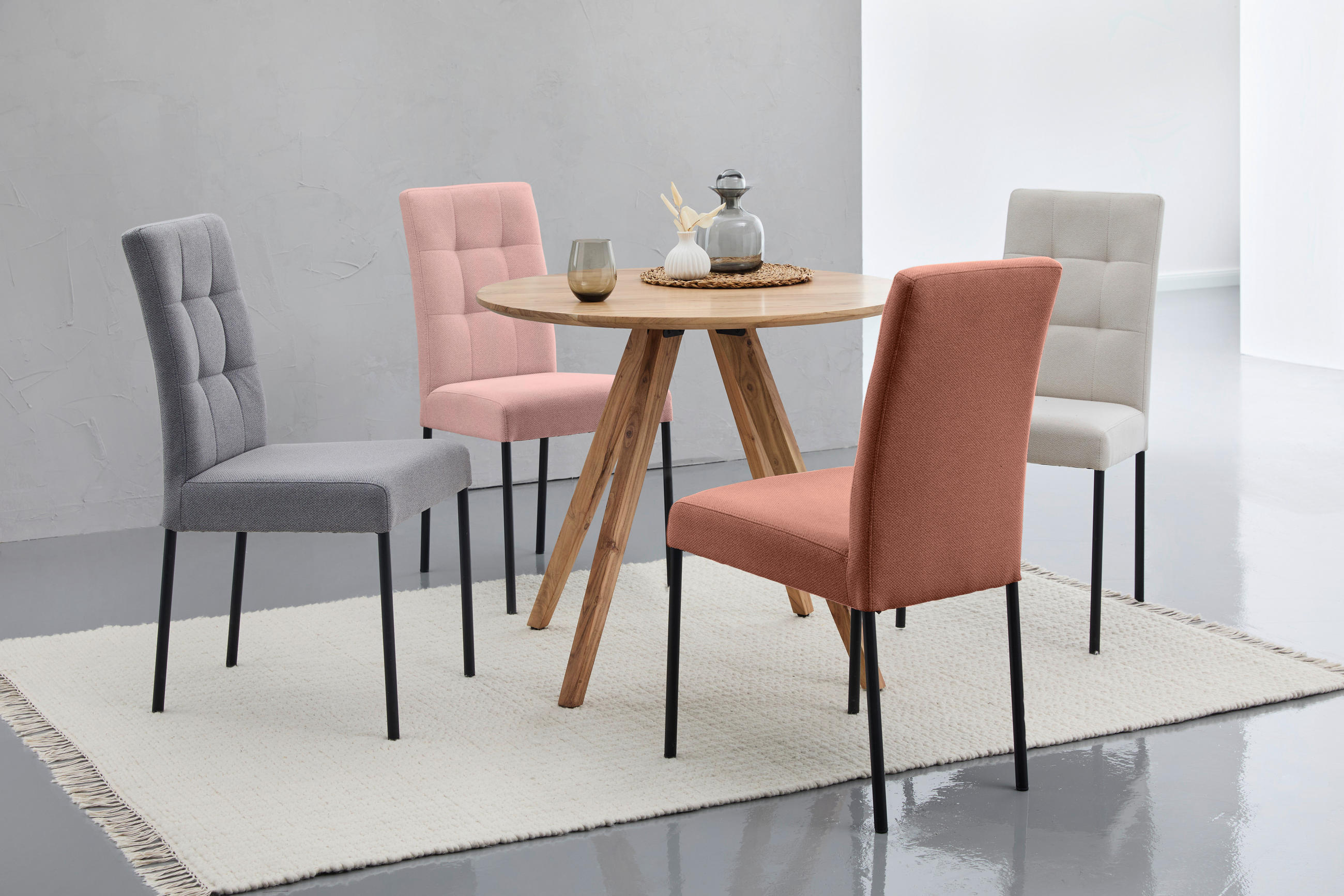 Thumbnail - home24 Stuhl, Schwarz, Hellgrau, Metall, Textil, Uni, Rundrohr, 46x91x61 cm, Fsc, Esszimmer, Stühle, Esszimmerstühle, Vi...