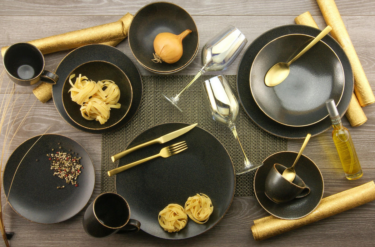KOMBISERVICE Rusty 20-teilig  - Goldfarben/Schwarz, Design, Keramik (33/34/34cm) - Creatable