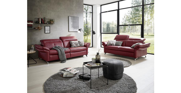 SOFA in Echtleder Weinrot - Chromfarben/Weinrot, Natur, Leder/Metall (198/101/107cm) - Dieter Knoll