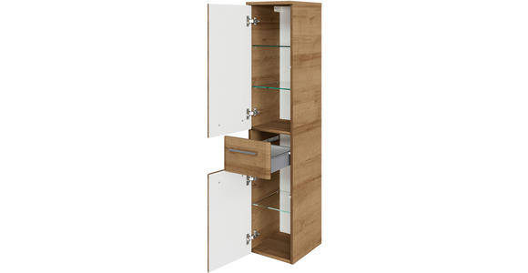 MIDISCHRANK 30/142/33 cm  - Chromfarben/Eichefarben, KONVENTIONELL, Glas/Holzwerkstoff (30/142/33cm) - Xora