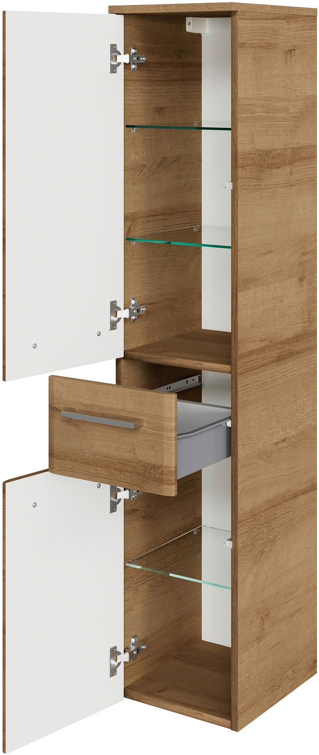 SREDNJE VISOKA OMARA 30/142/33 cm  - barve kroma/barve hrasta, Konvencionalno, steklo/leseni material (30/142/33cm) - Xora