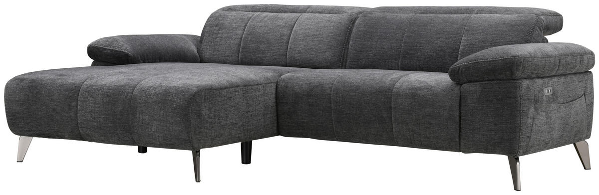 ECKSOFA Dunkelgrau Chenille  - Dunkelgrau/Silberfarben, Design, Textil/Metall (175/262cm) - Livetastic