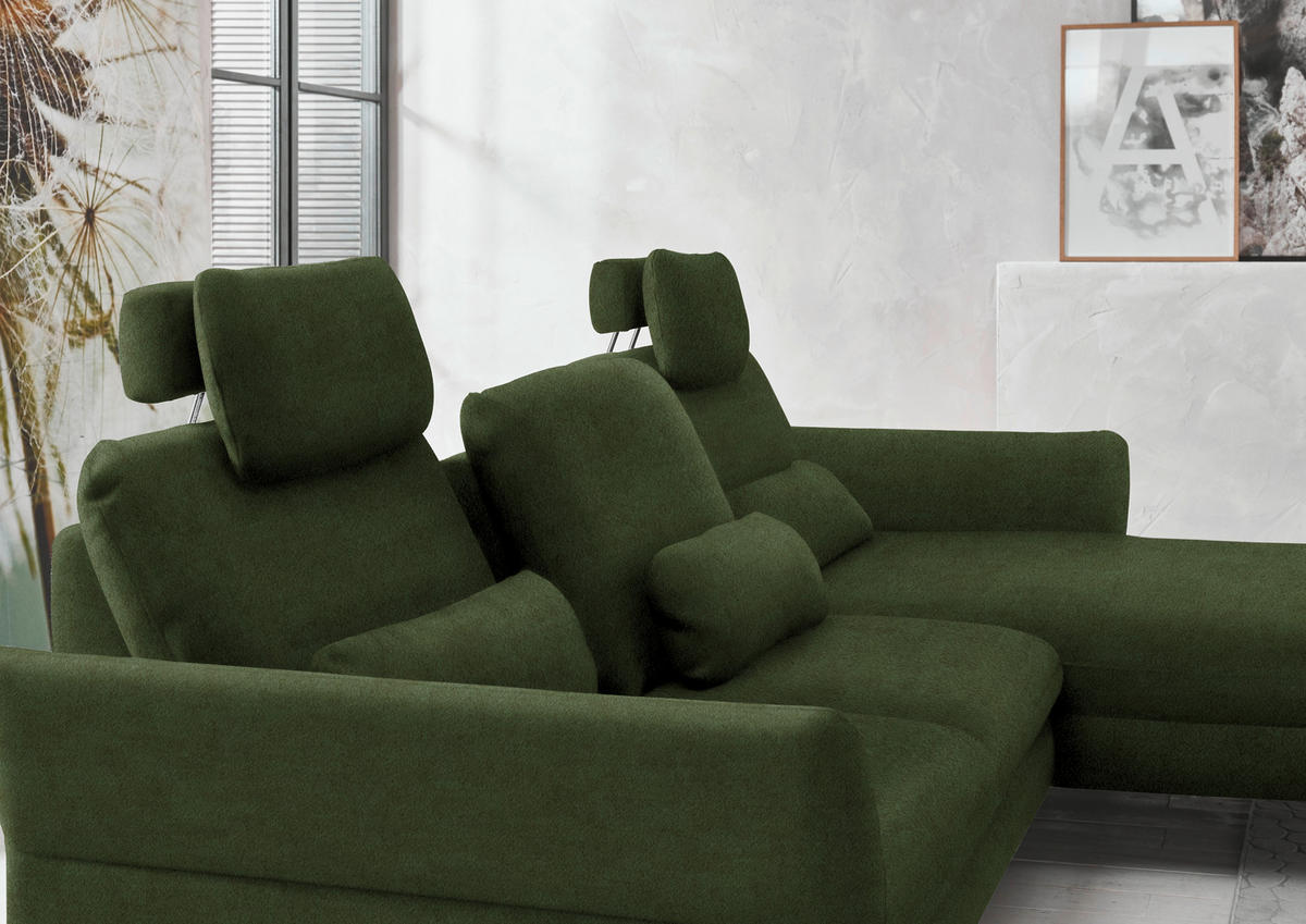 ECKSOFA in Velours Waldgrün  306/179 cm  - Waldgrün/Schwarz, Design, Textil/Metall (306/179cm) - Beldomo System