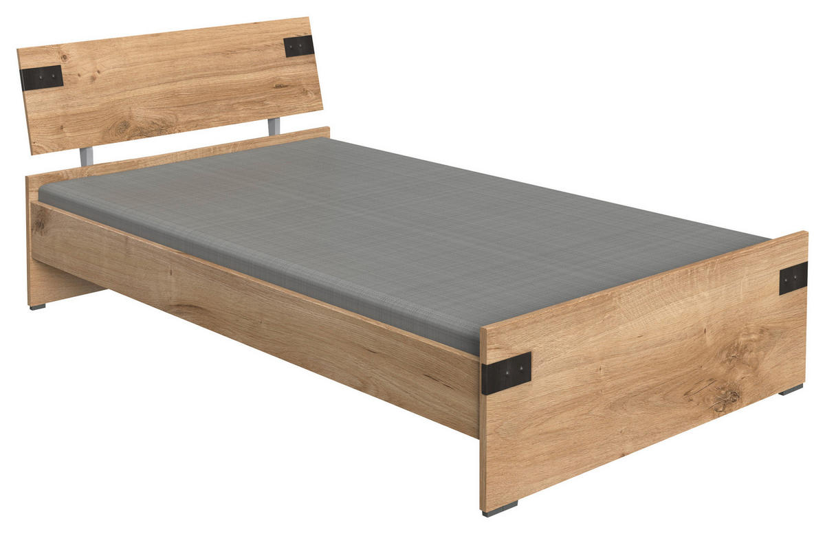 BETT 120/200 cm  in Graphitfarben, Eichefarben  - Eichefarben/Graphitfarben, Design (120/200cm) - MID.YOU