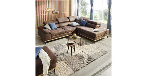 ECKSOFA in Lederlook Dunkelbraun  - Dunkelbraun/Schwarz, Natur, Holz/Textil (282/226cm) - Novel