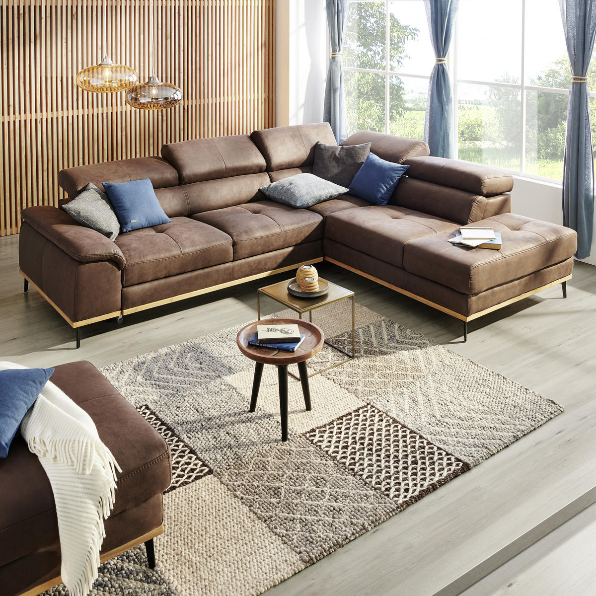 ECKSOFA inkl.Funktionen Dunkelbraun Lederlook  - Dunkelbraun/Schwarz, Natur, Holz/Textil (282/226cm) - Novel