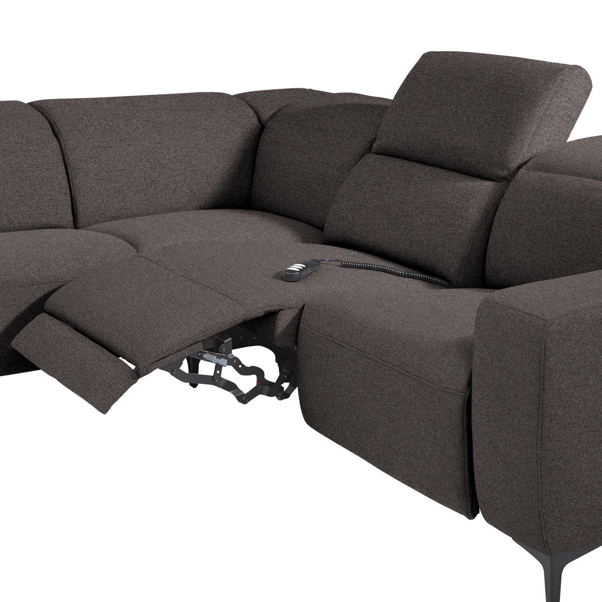 ECKSOFA Dunkelbraun Flachgewebe  - Dunkelbraun/Schwarz, Design, Textil/Metall (238/290cm) - Pure Home Lifestyle
