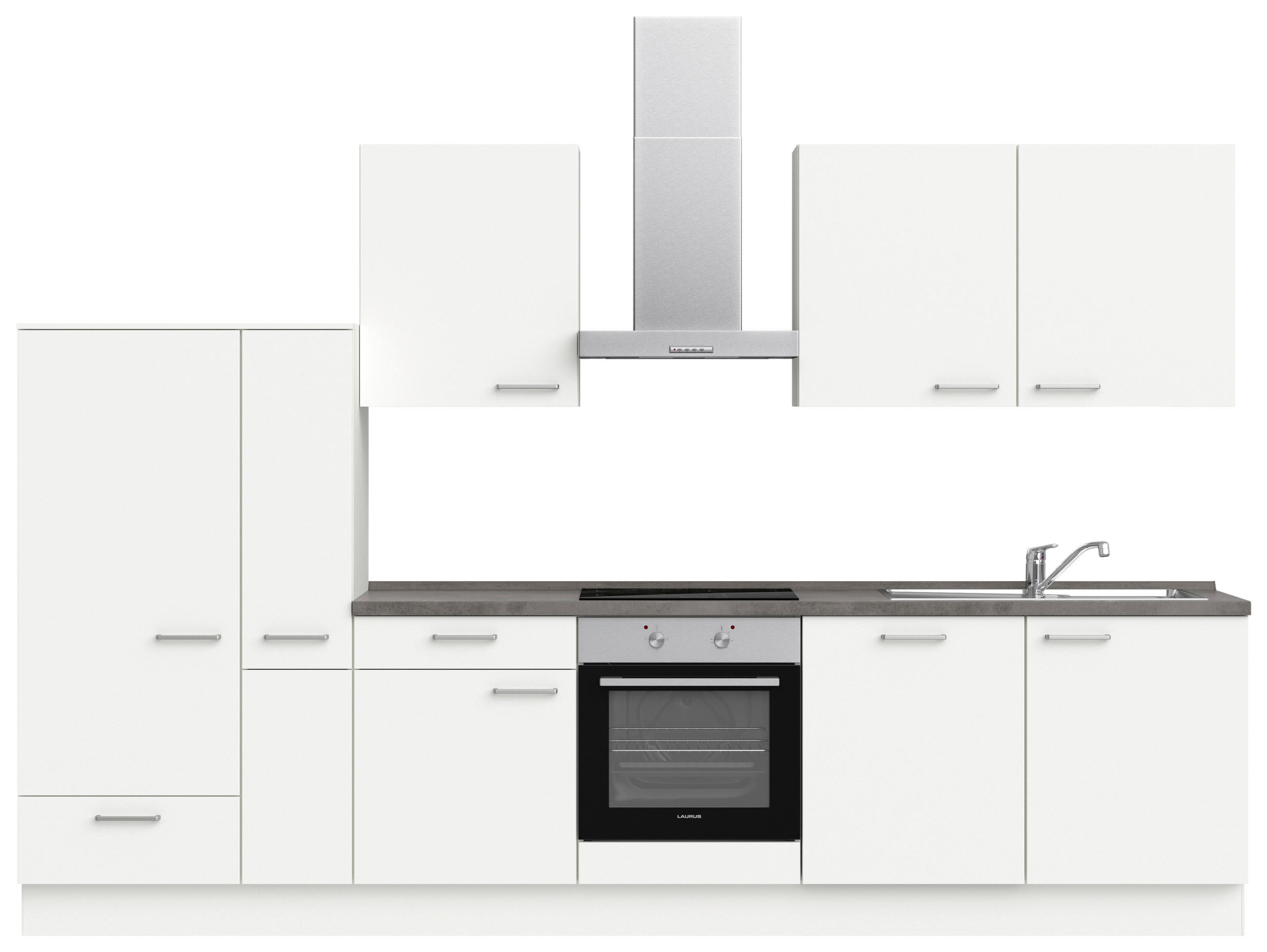KÜCHENBLOCK 330 cm   in Weiß, Schieferfarben  - Schieferfarben/Edelstahlfarben, MODERN, Holzwerkstoff/Metall (330cm) - Nobilia