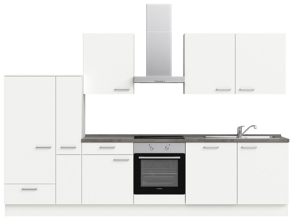 KÜCHENBLOCK 330 cm   in Weiß, Schieferfarben  - Schieferfarben/Edelstahlfarben, MODERN, Holzwerkstoff/Metall (330cm) - Nobilia