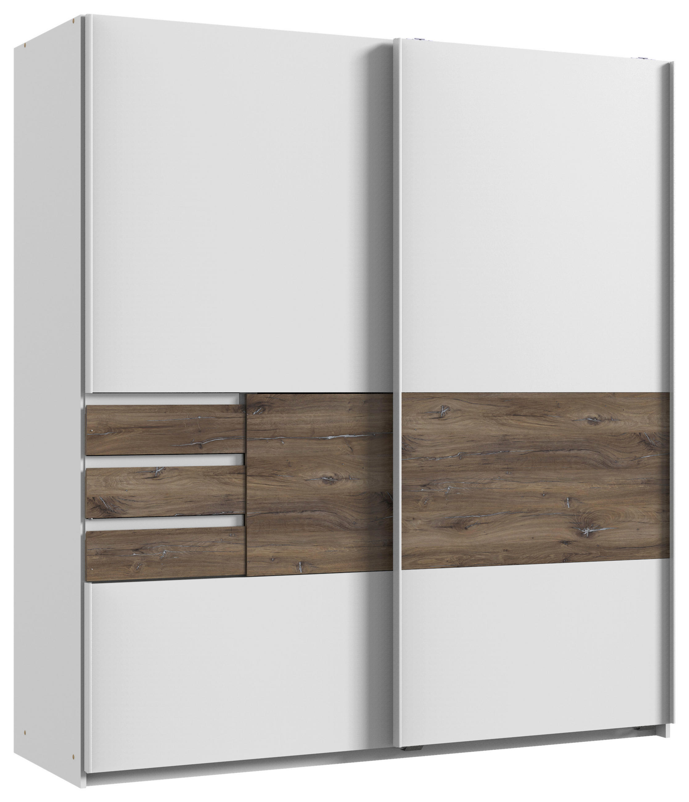 Boxxx Schwebetürenschrank Weiß, Eiche 180x198x65 cm