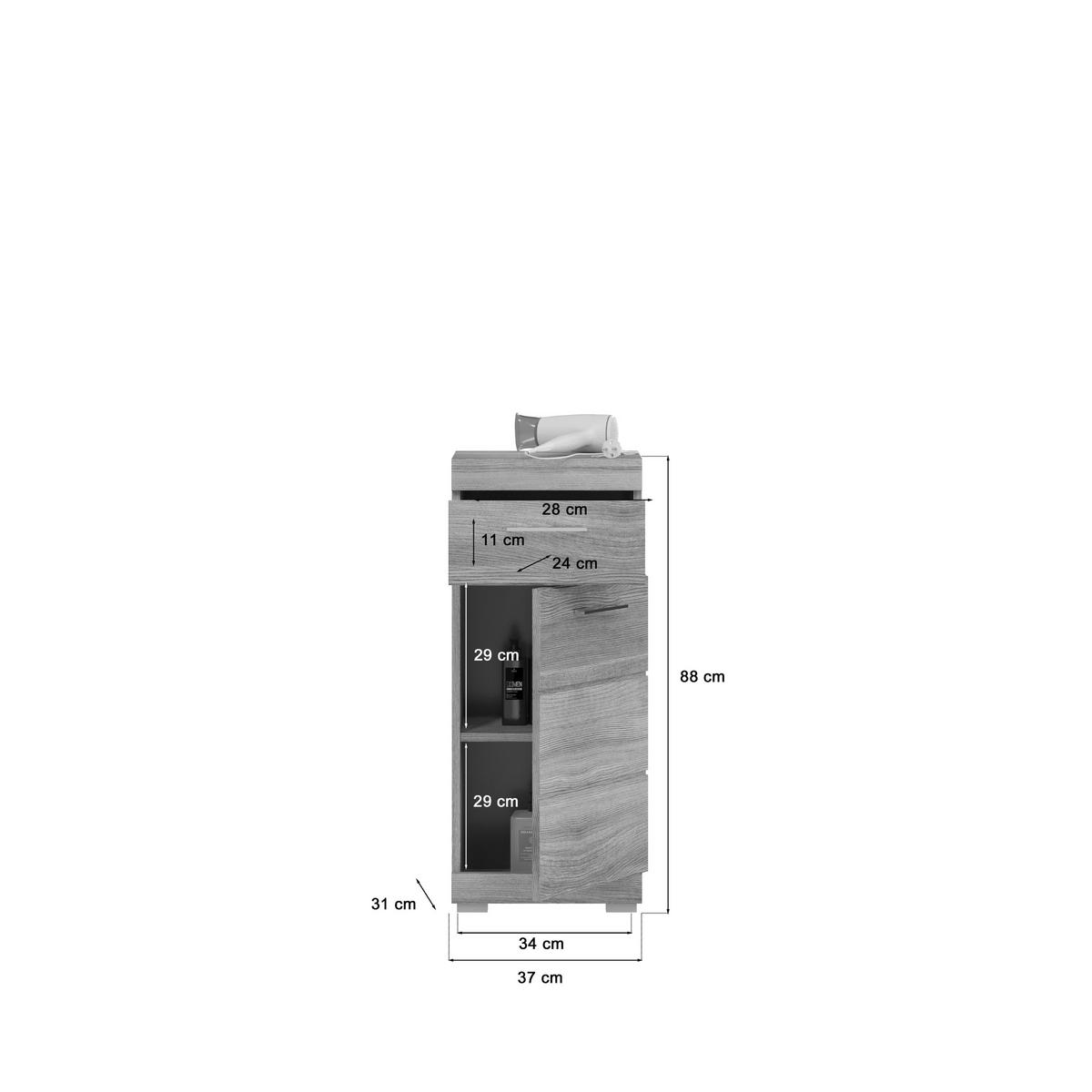 UNTERSCHRANK 37/88/31 cm   - Silberfarben/Silbereichenfarben, MODERN, Holzwerkstoff (37/88/31cm) - MID.YOU